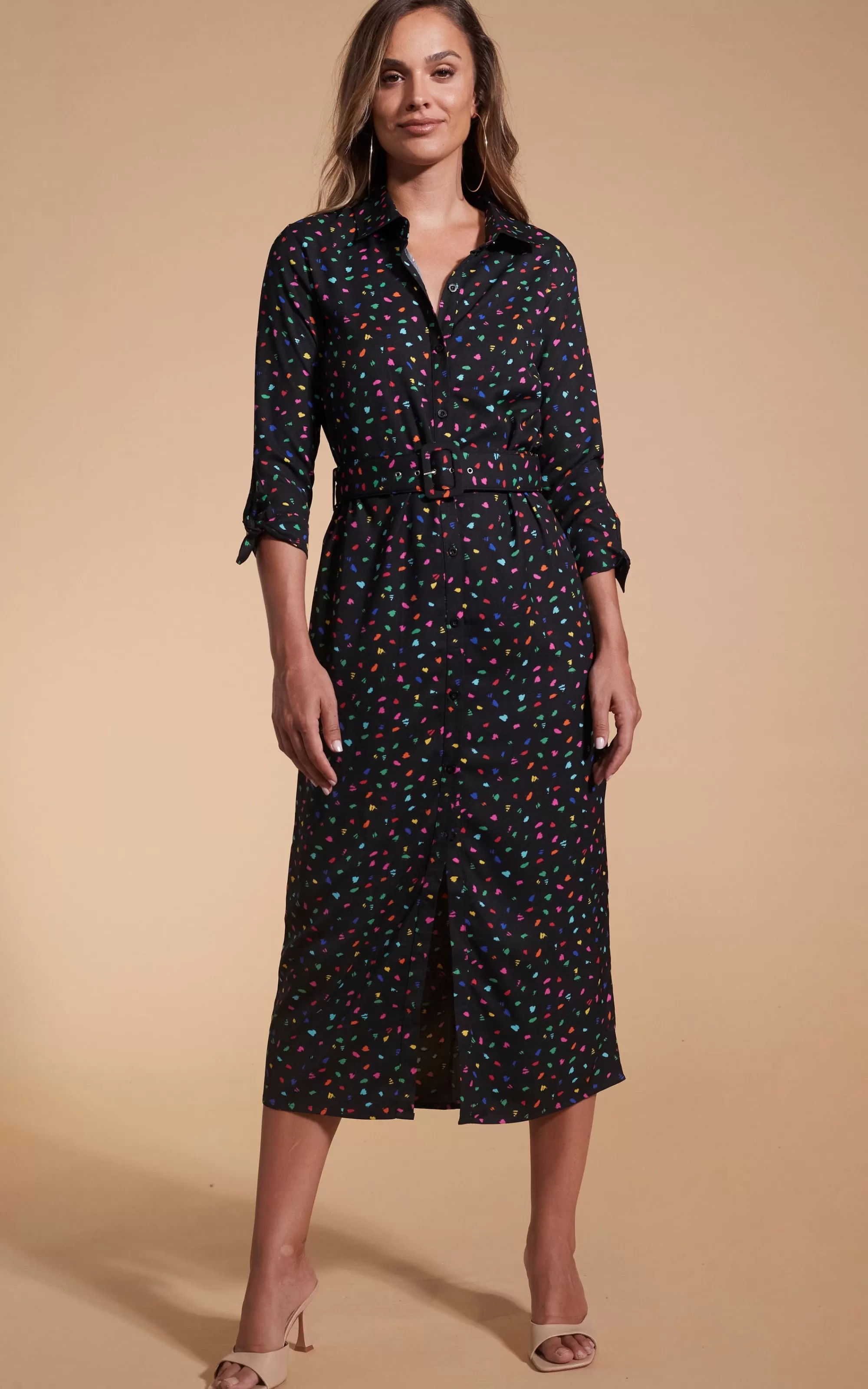 Dresses>Dancing Leopard Alva Midi Shirt Dress In Abstract Multi