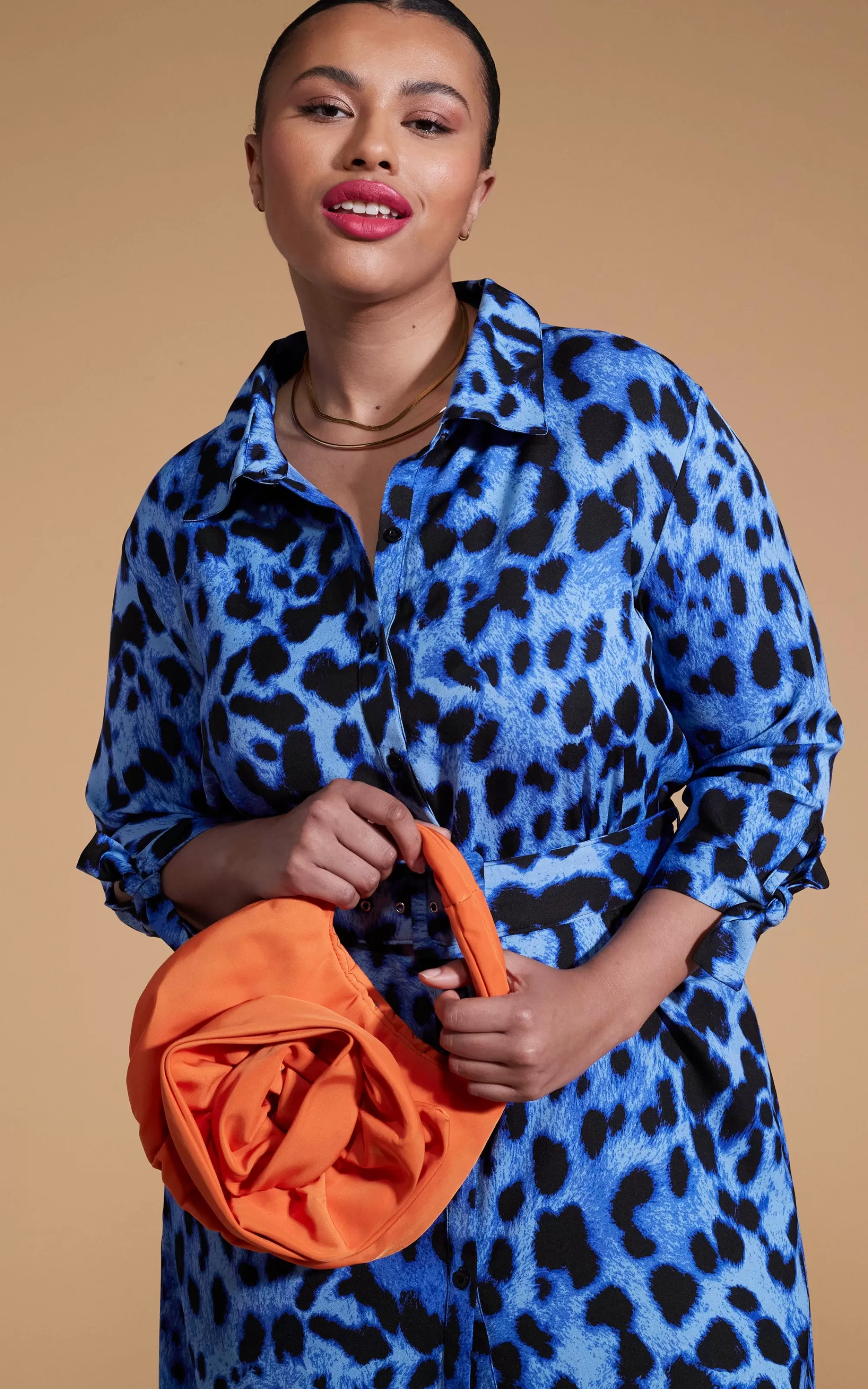 Dresses>Dancing Leopard Alva Midi Shirt Dress In Bright Blue Leopard-Extended Sizing