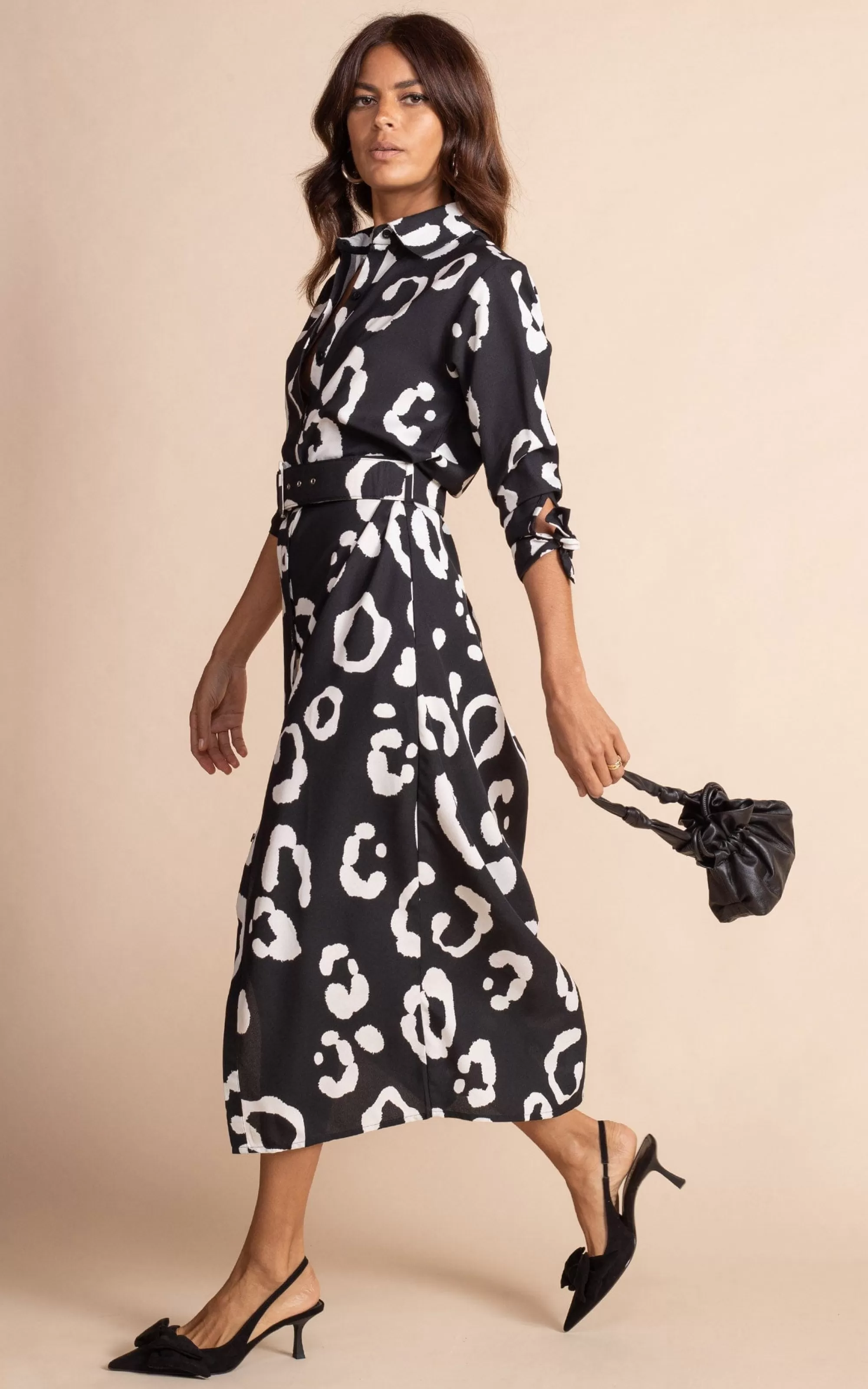 Dresses>Dancing Leopard Alva Midi Shirt Dress In Oversized Mono Leopard