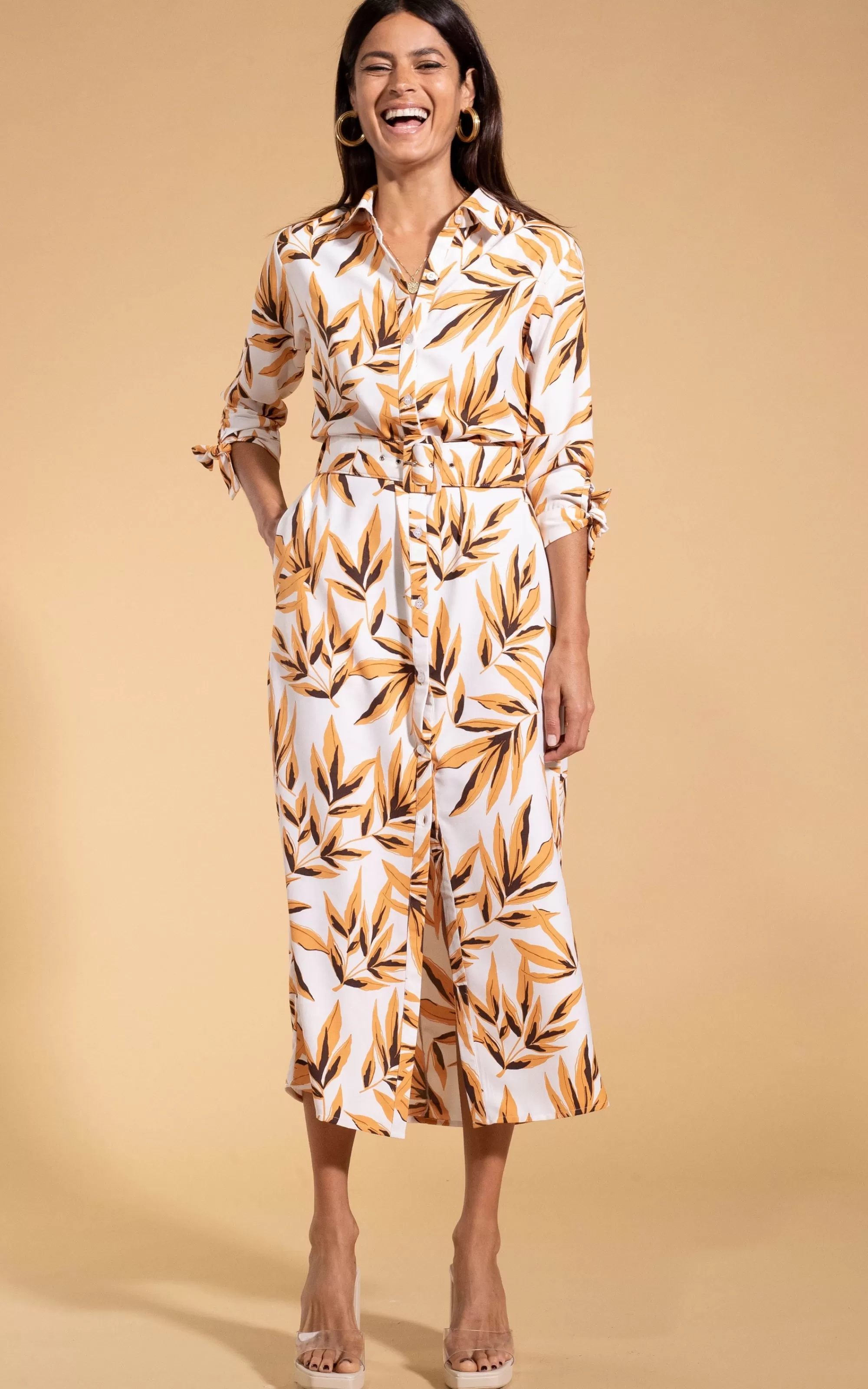 Dresses>Dancing Leopard Alva Midi Shirt Dress In Tropic Natural