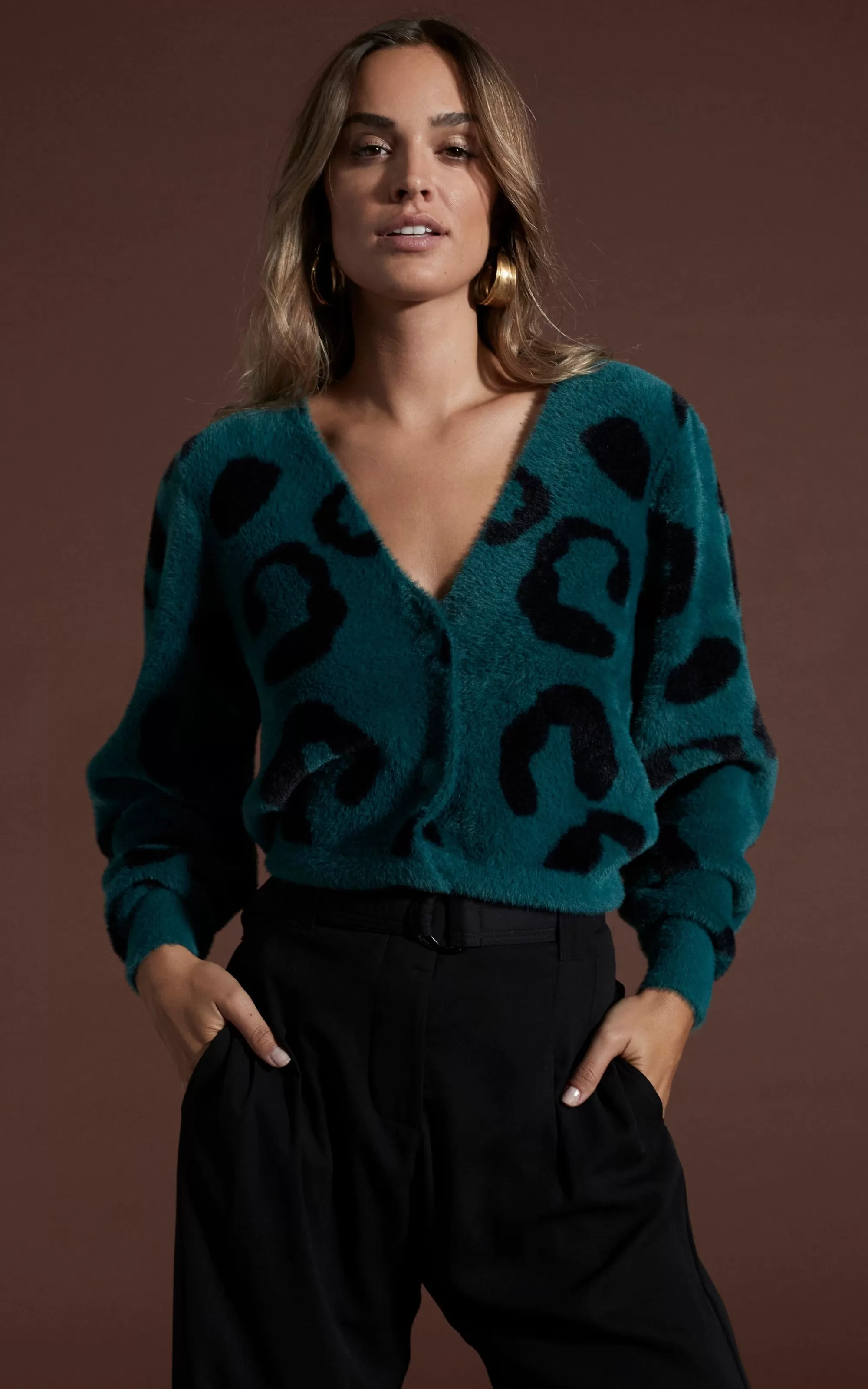 Knitwear>Dancing Leopard Bambino Cardigan In Black On Forest Green Leopard