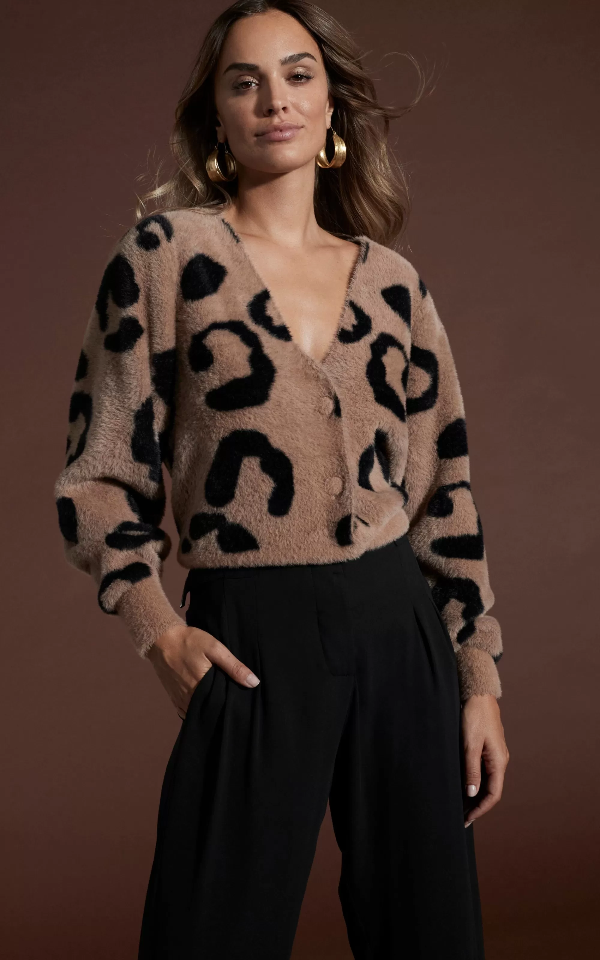 Knitwear>Dancing Leopard Bambino Cardigan In Black On Mocha Leopard