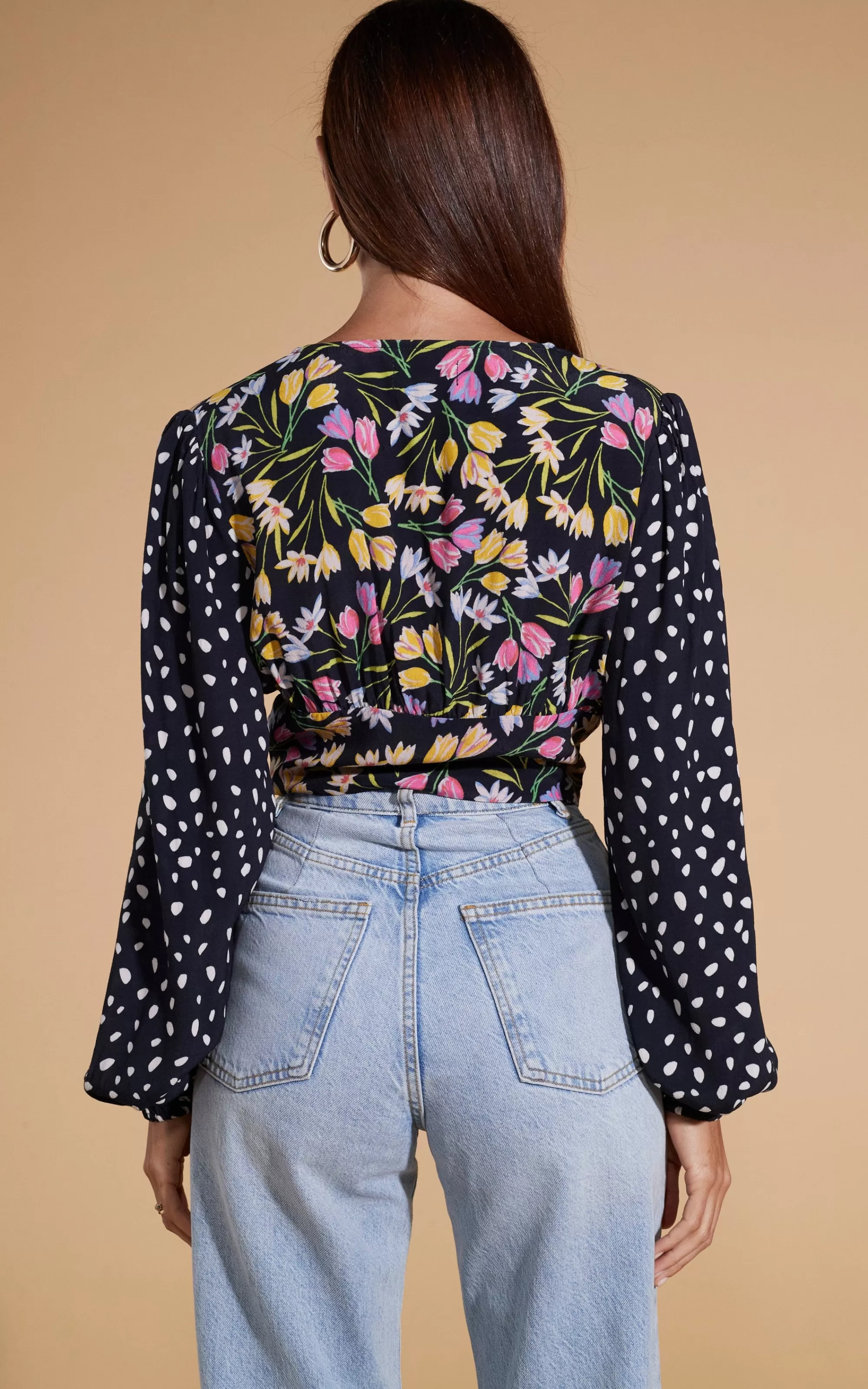 Tops>Dancing Leopard Betsy Tie Front Top In Citrus Tulip And Odd Dot Mix