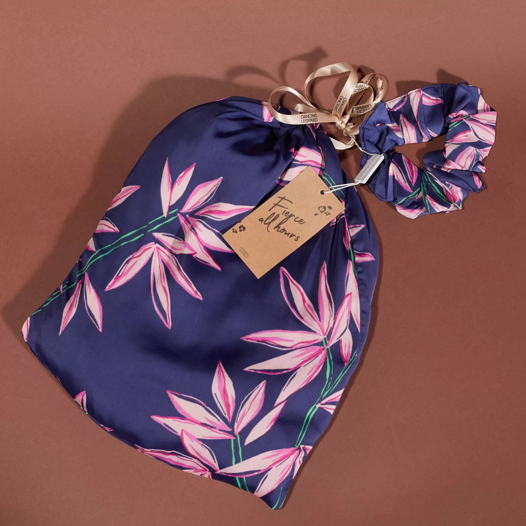 Pyjamas>Dancing Leopard Cosmos Satin Long Leg Pj Set In Bamboo Navy Base