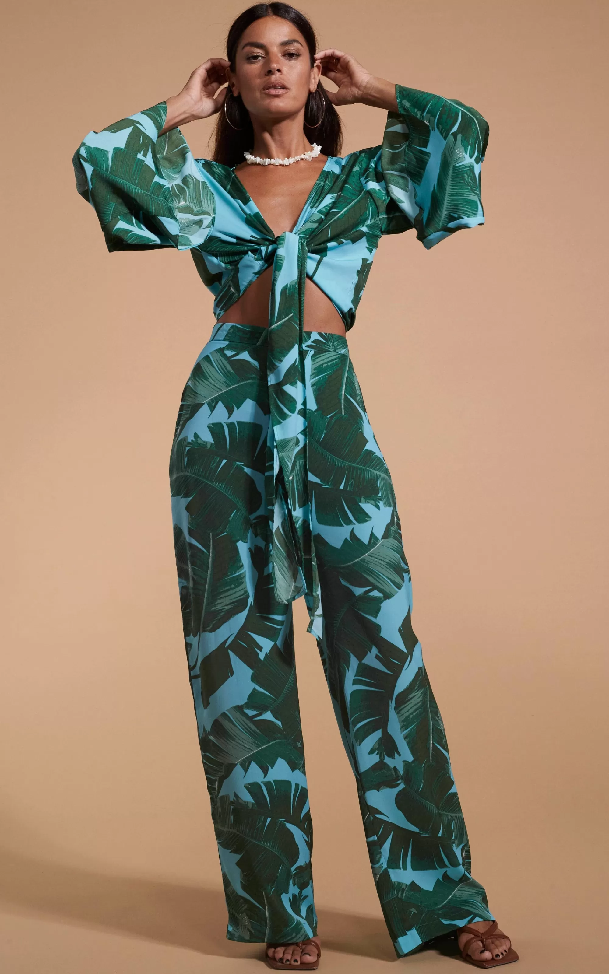 Trousers>Dancing Leopard Cuba Trousers In Vintage Palm Blue Base