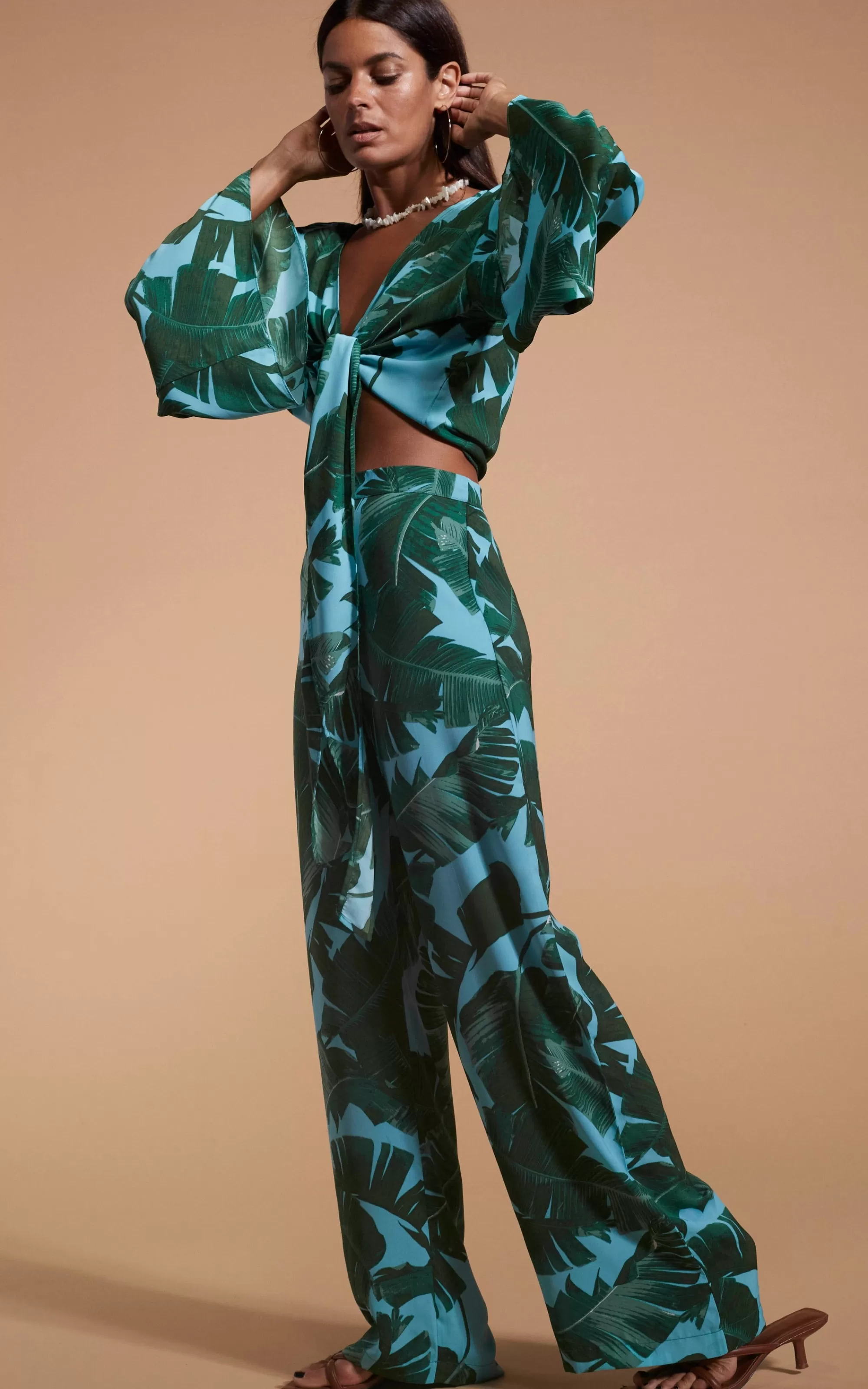 Trousers>Dancing Leopard Cuba Trousers In Vintage Palm Blue Base