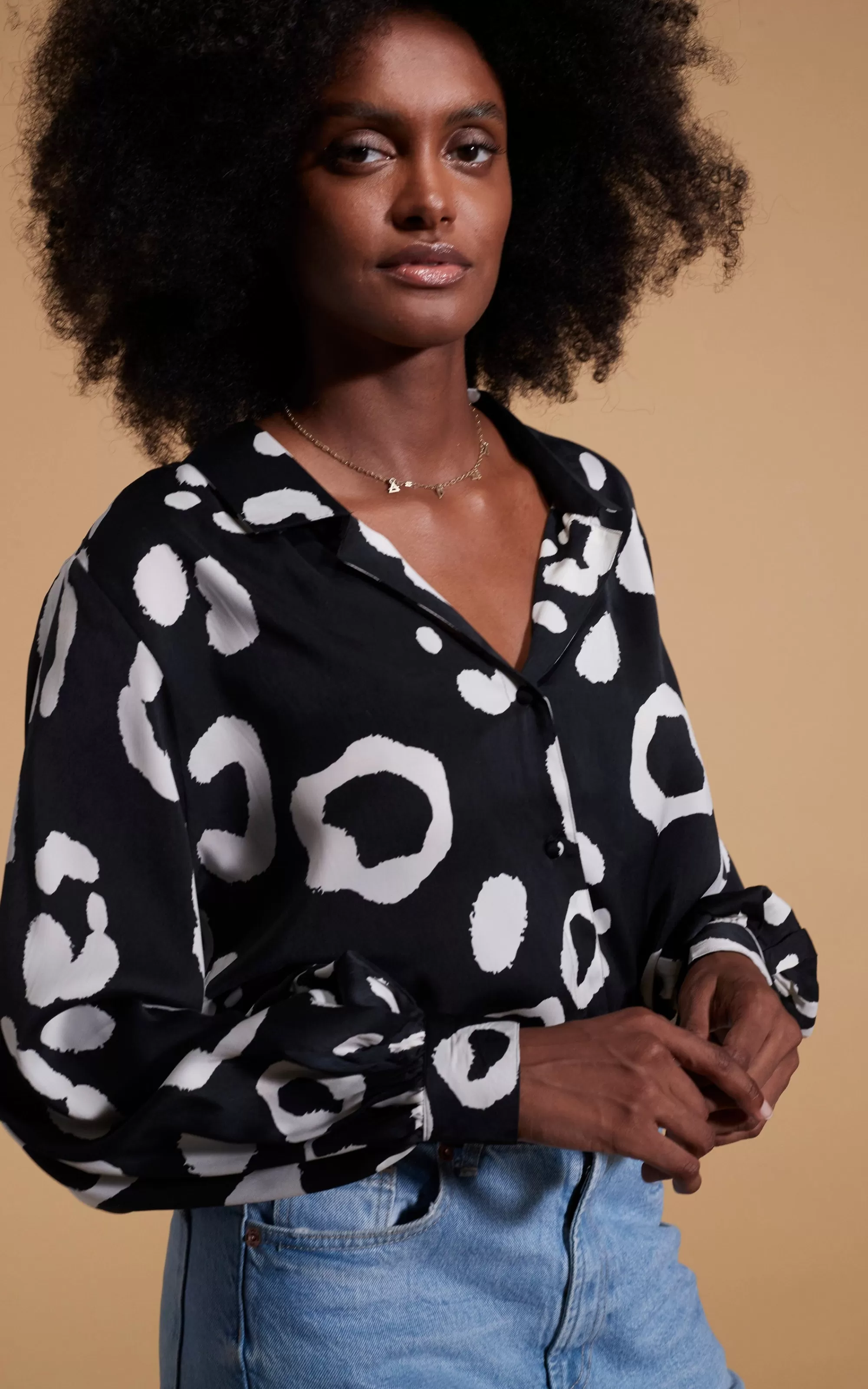 Shirts>Dancing Leopard Dixie Balloon Sleeve Shirt In Oversized Mono Leopard