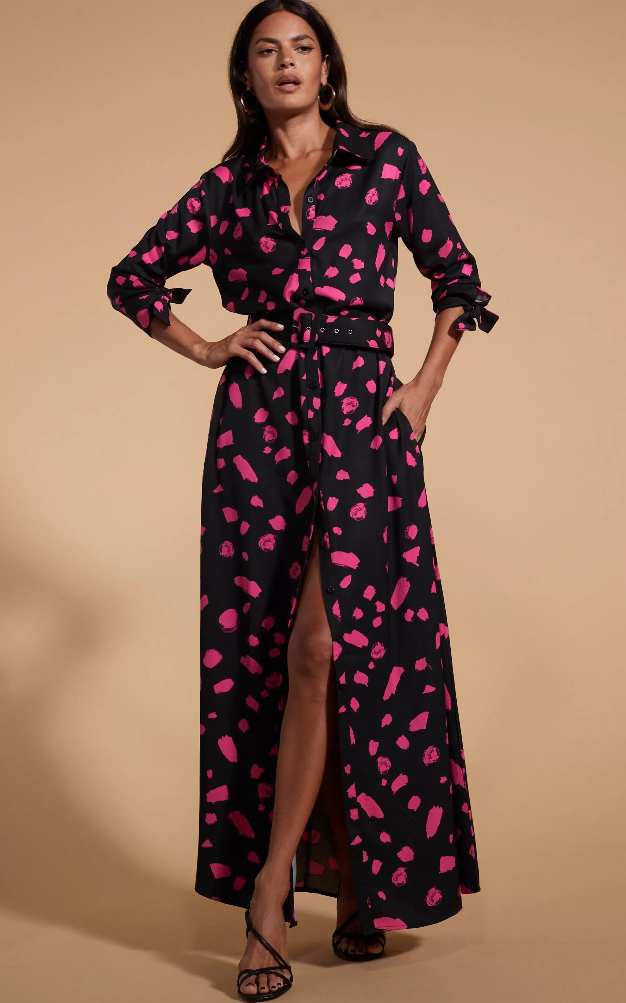 Dresses>Dancing Leopard Dove Dress In Abstract Dot Pink On Black