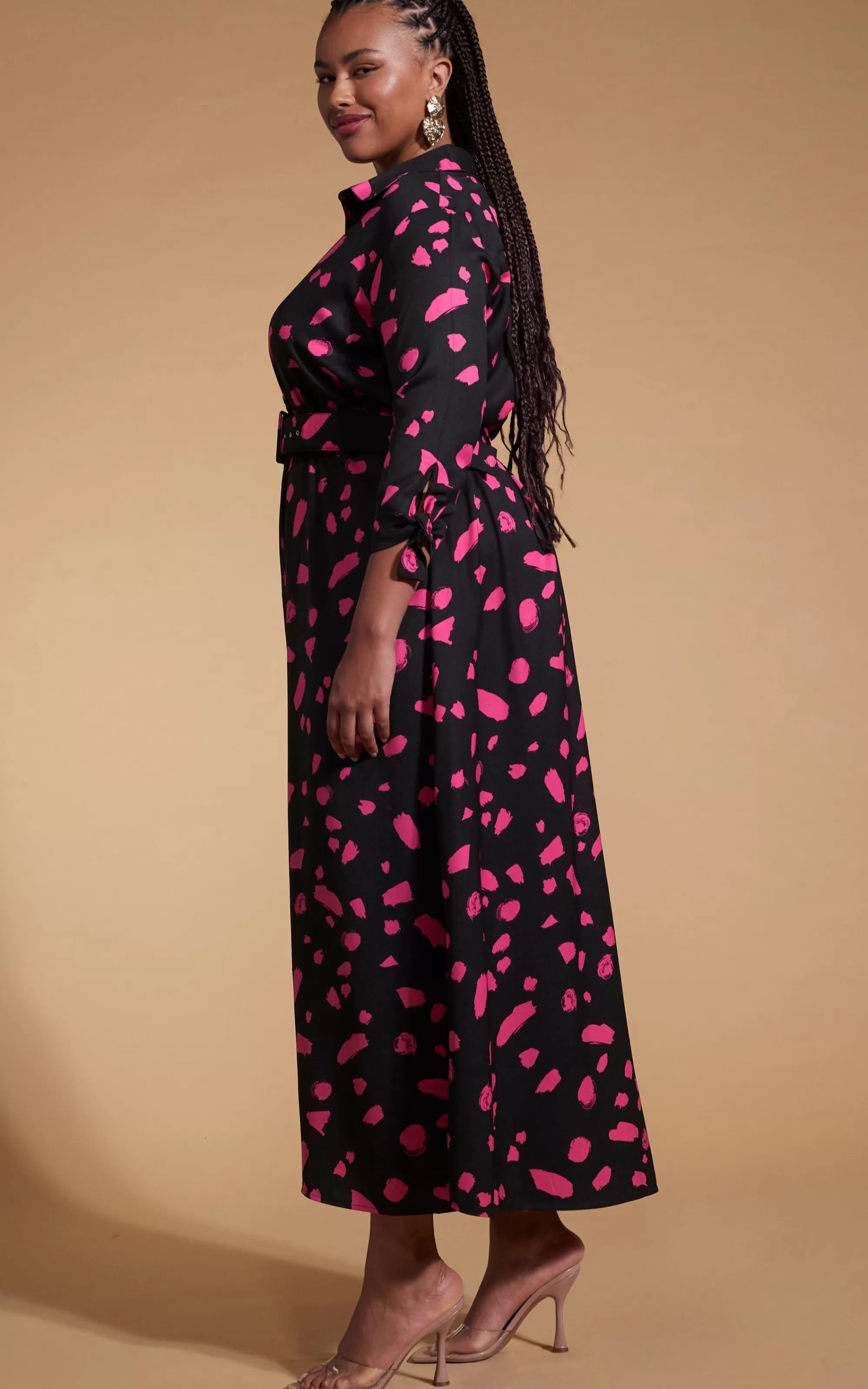 Dresses>Dancing Leopard Dove Dress In Abstract Dot Pink On Black- Extended Sizing