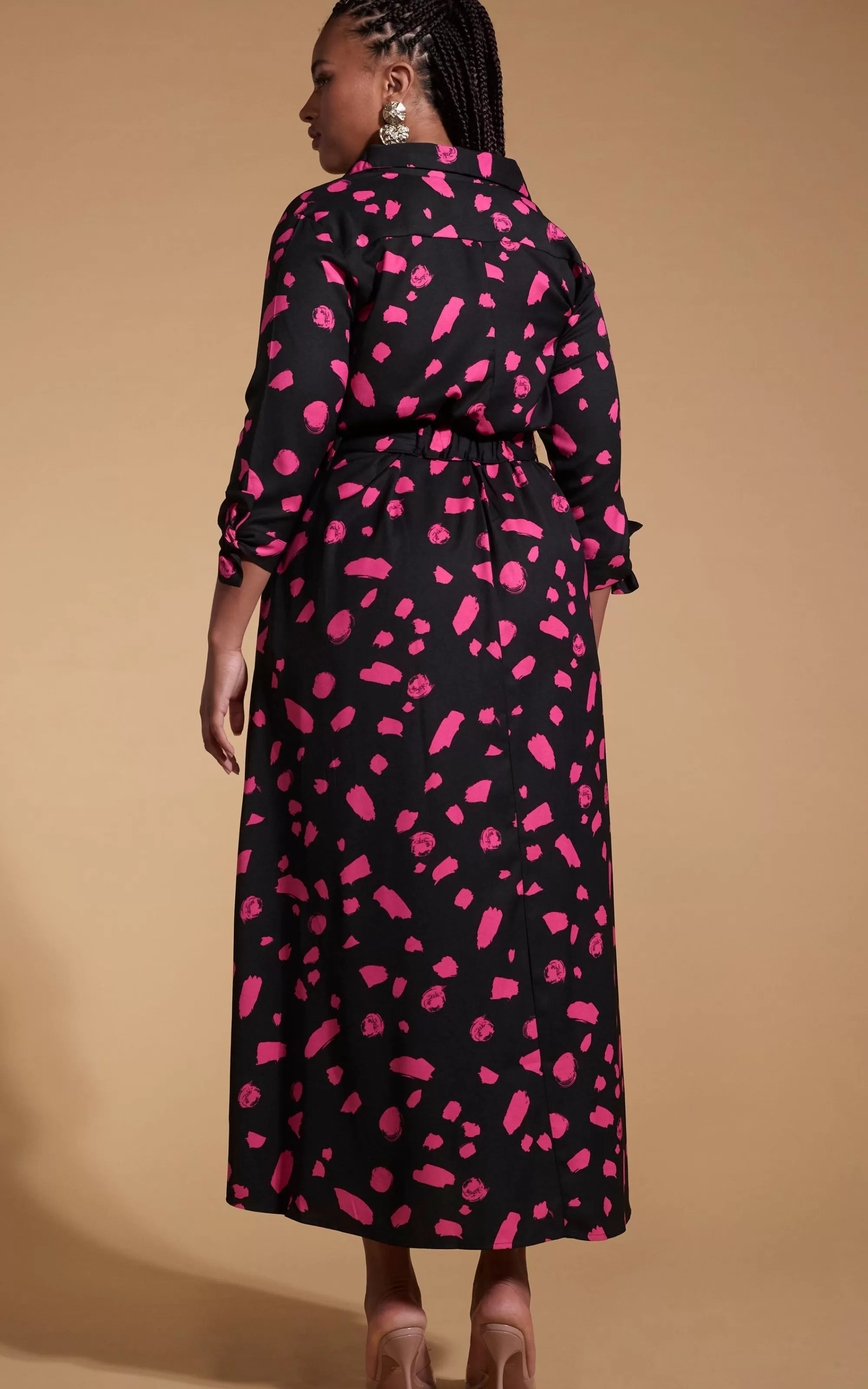 Dresses>Dancing Leopard Dove Dress In Abstract Dot Pink On Black- Extended Sizing