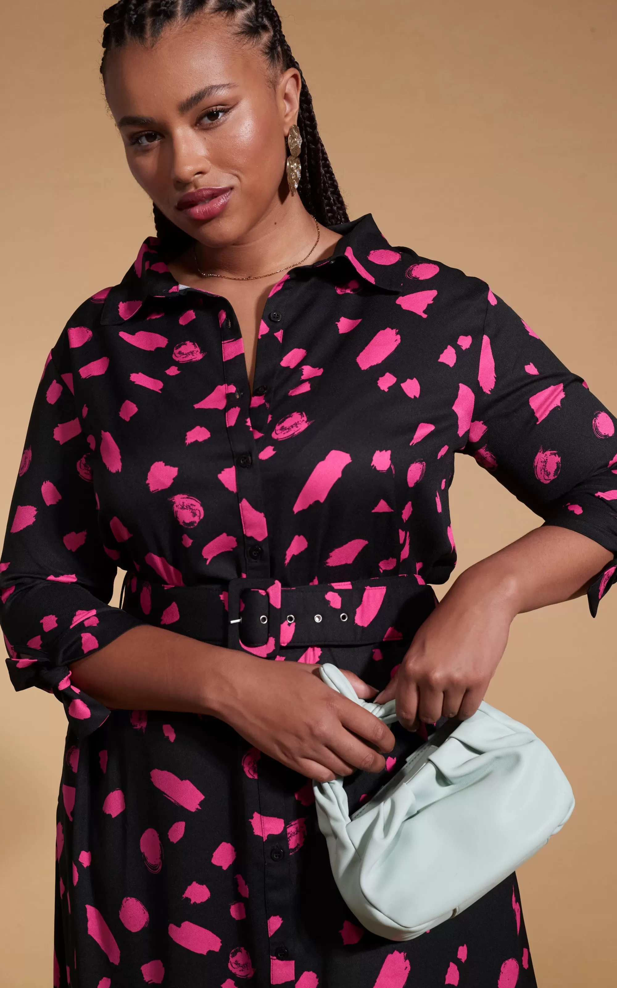 Dresses>Dancing Leopard Dove Dress In Abstract Dot Pink On Black- Extended Sizing