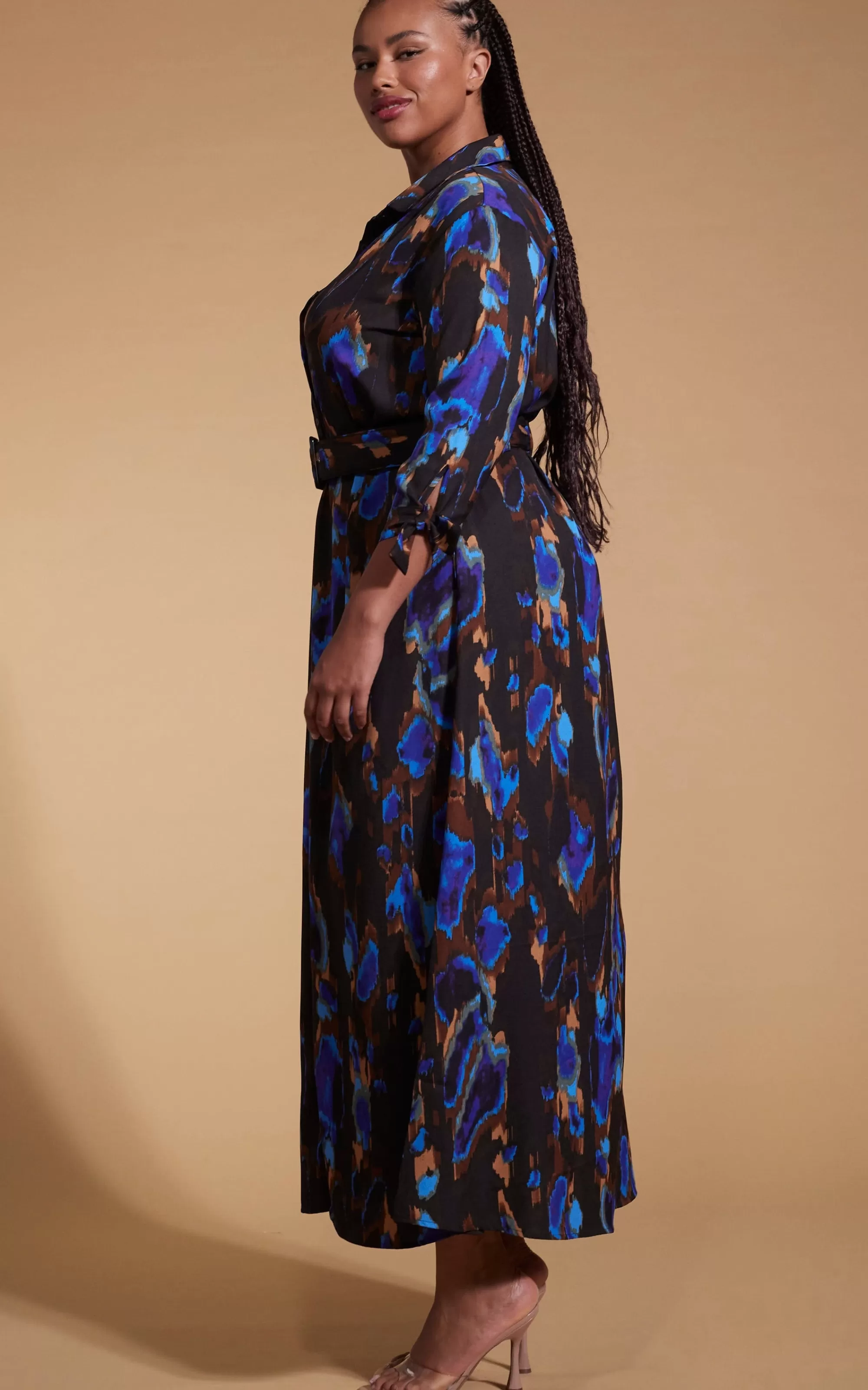 Dresses>Dancing Leopard Dove Dress In Camo Abstract Blue On Black- Extended Sizing