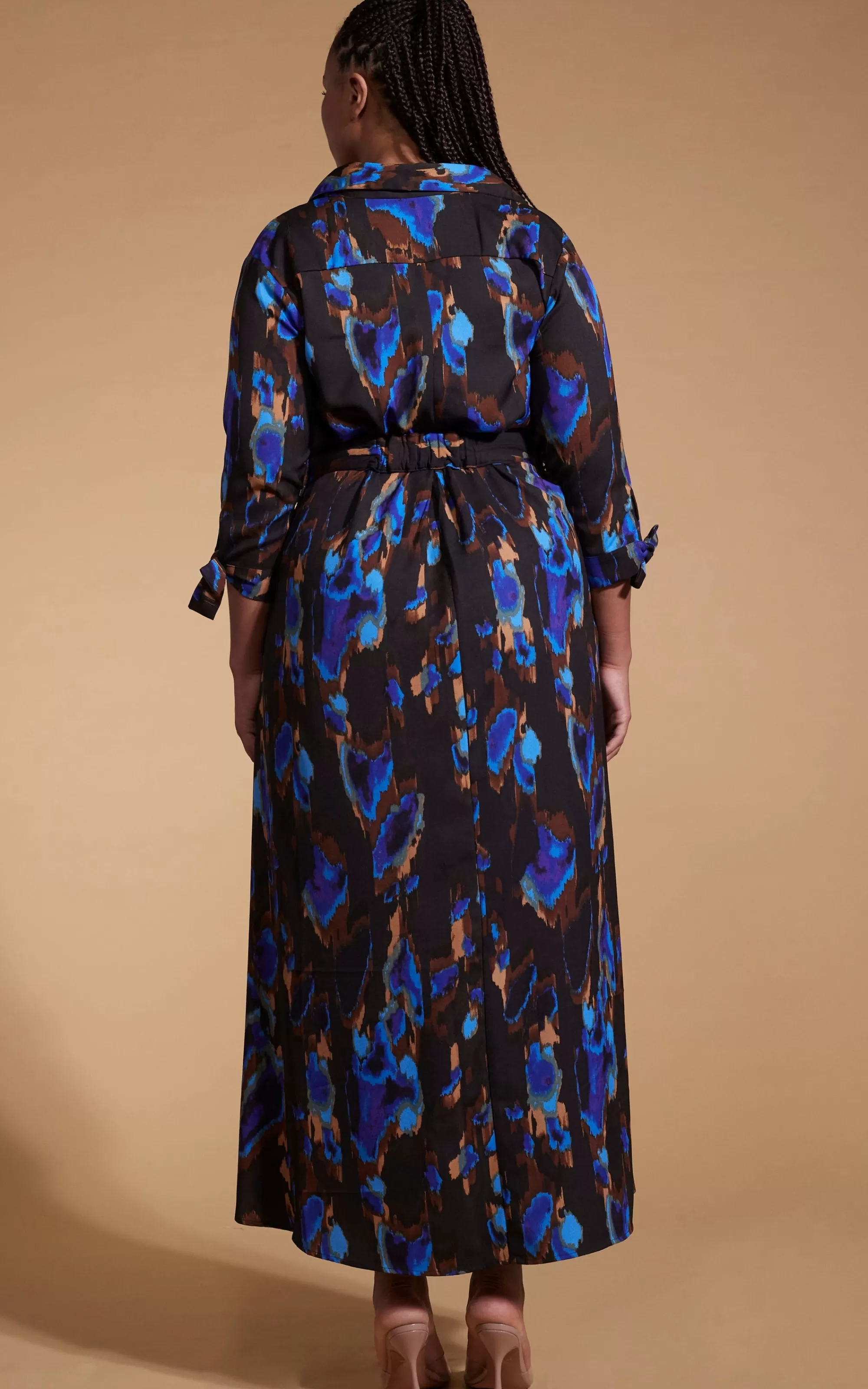 Dresses>Dancing Leopard Dove Dress In Camo Abstract Blue On Black- Extended Sizing