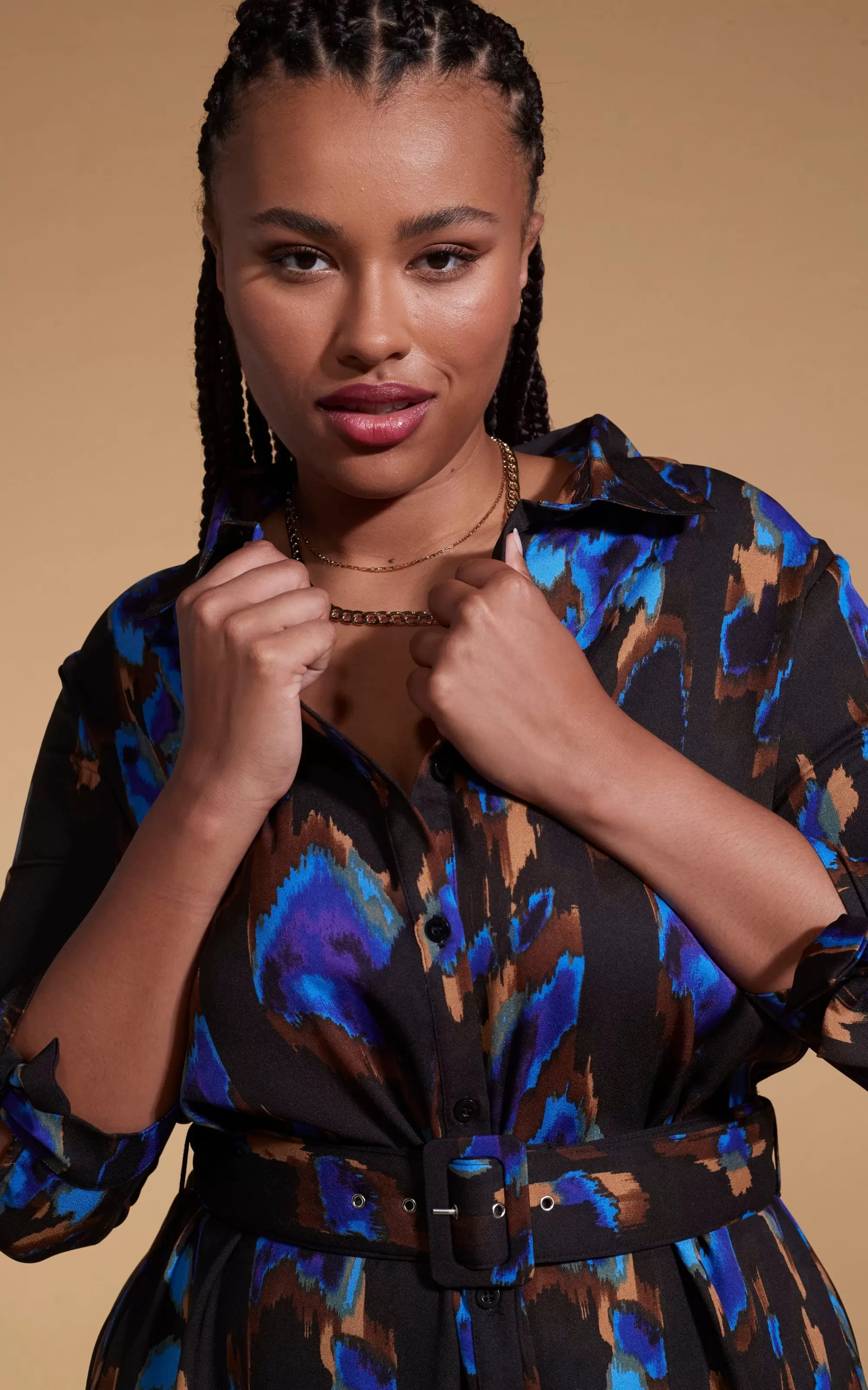 Dresses>Dancing Leopard Dove Dress In Camo Abstract Blue On Black- Extended Sizing