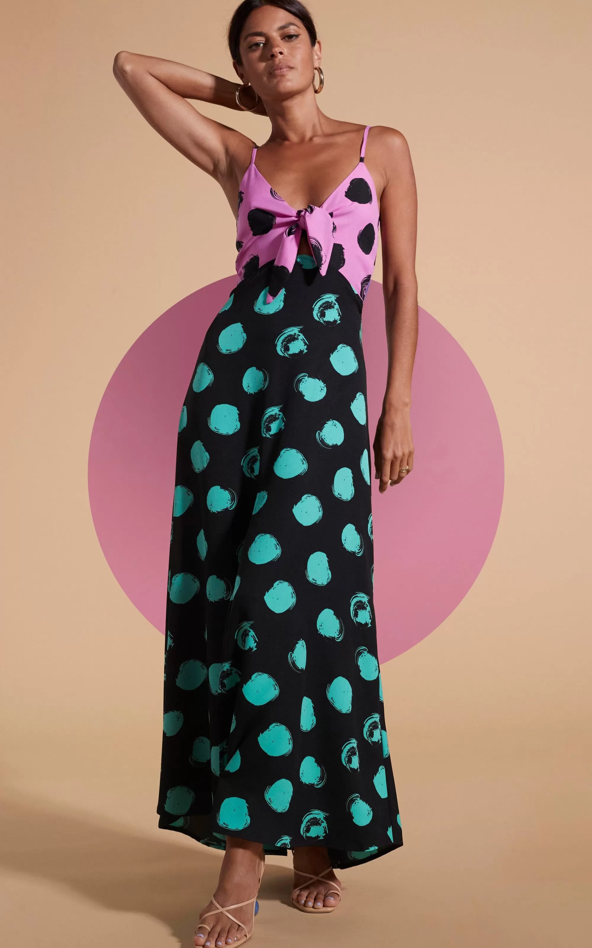 Dresses>Dancing Leopard Florence Dress In Black On Pink Dot & Green On Black Dot