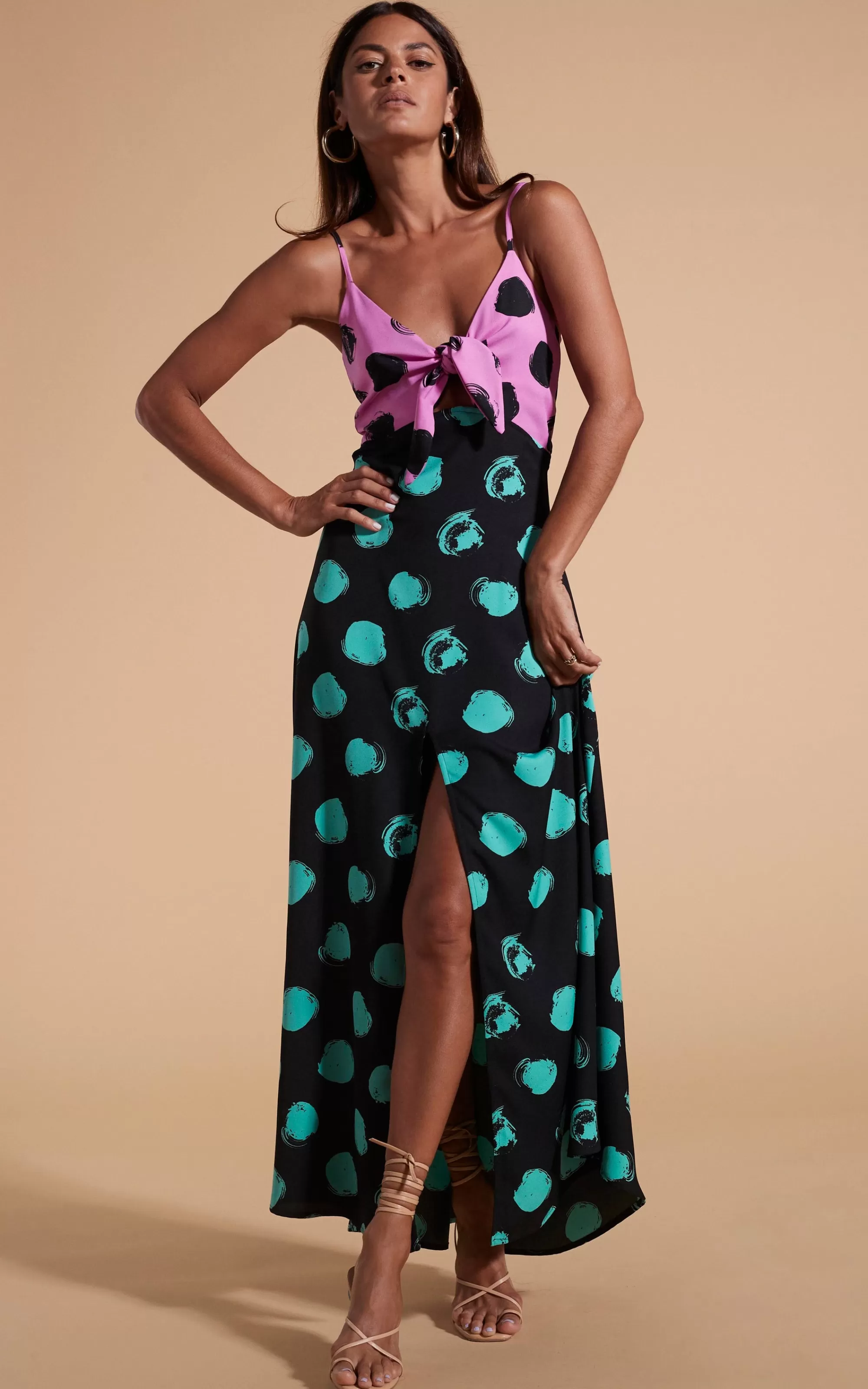 Dresses>Dancing Leopard Florence Dress In Black On Pink Dot & Green On Black Dot