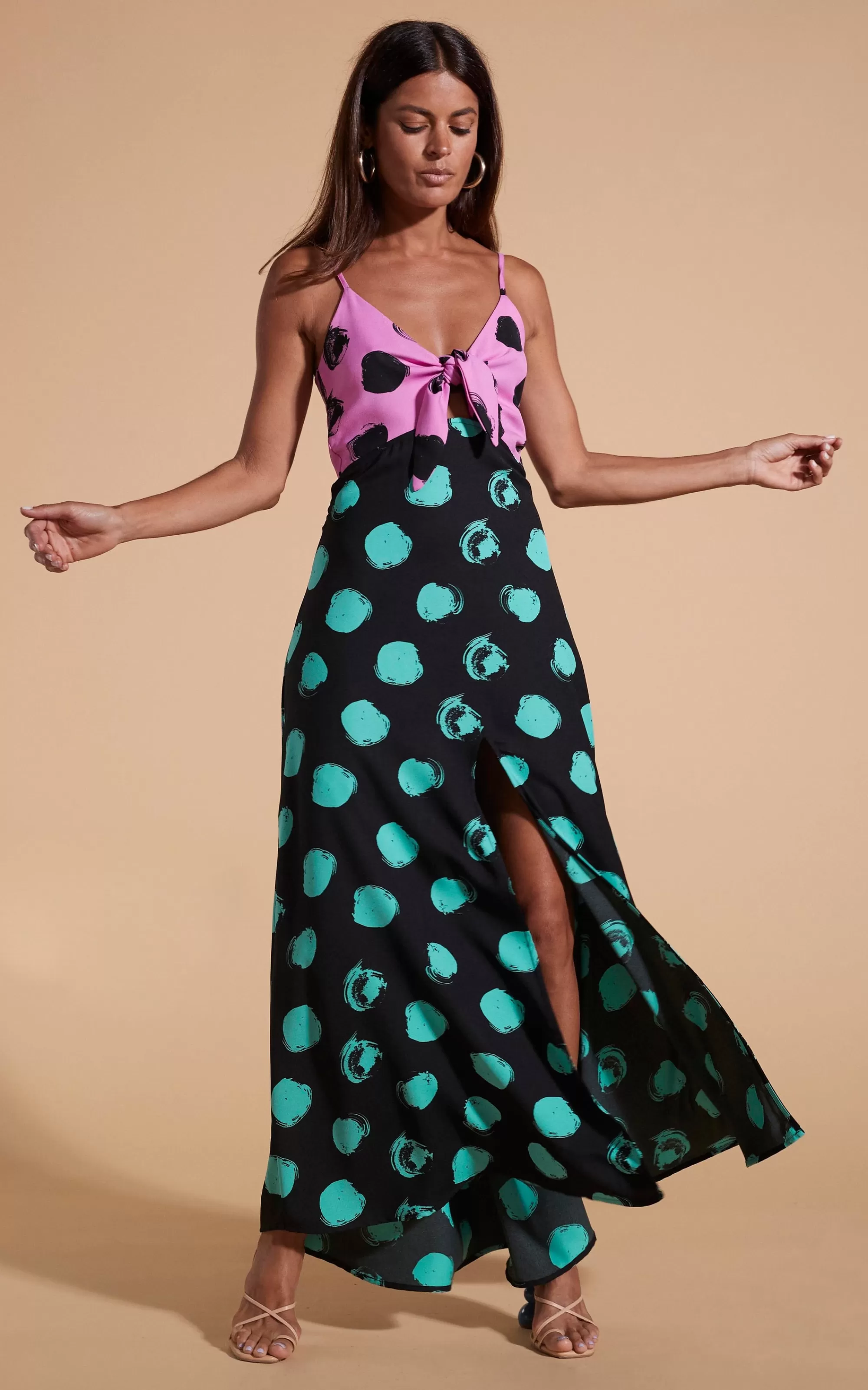 Dresses>Dancing Leopard Florence Dress In Black On Pink Dot & Green On Black Dot