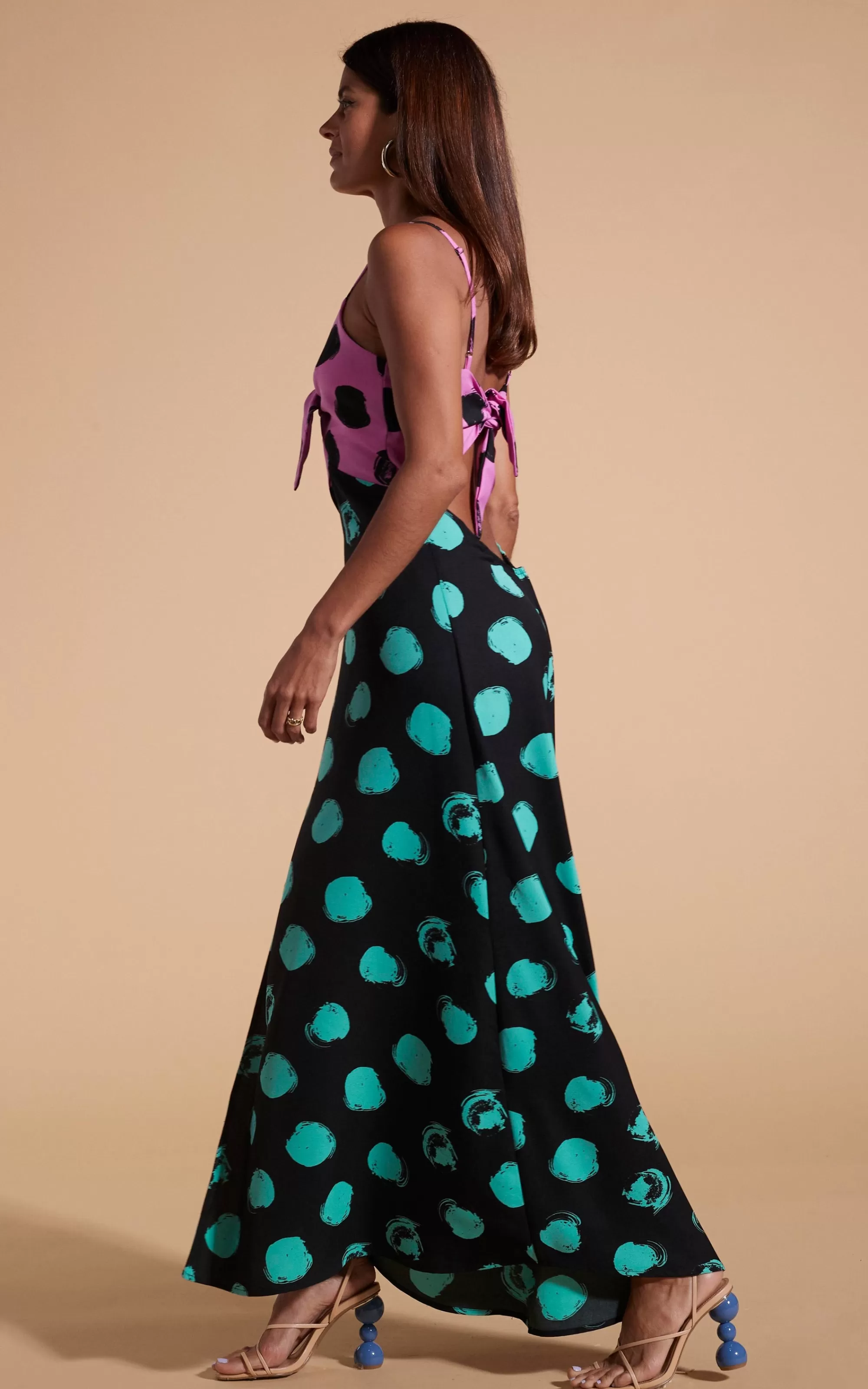 Dresses>Dancing Leopard Florence Dress In Black On Pink Dot & Green On Black Dot