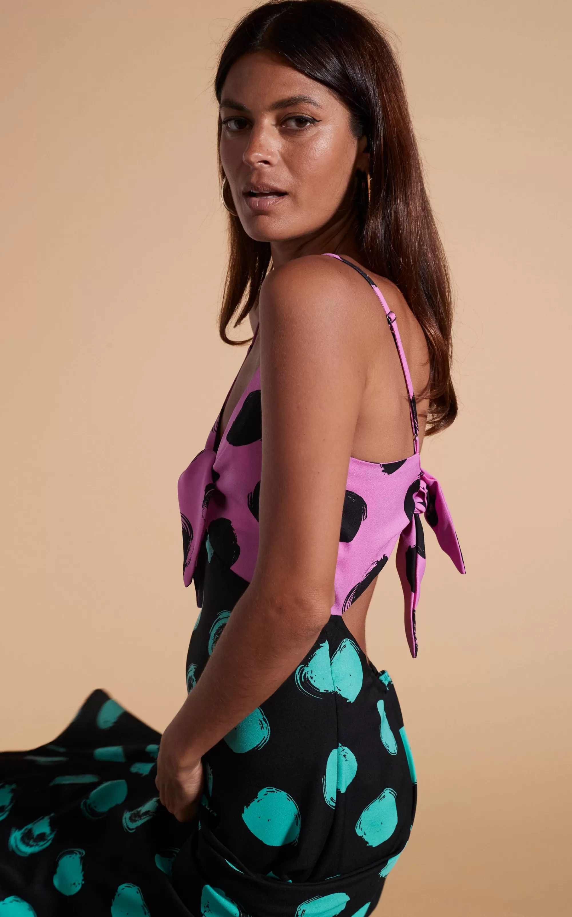 Dresses>Dancing Leopard Florence Dress In Black On Pink Dot & Green On Black Dot