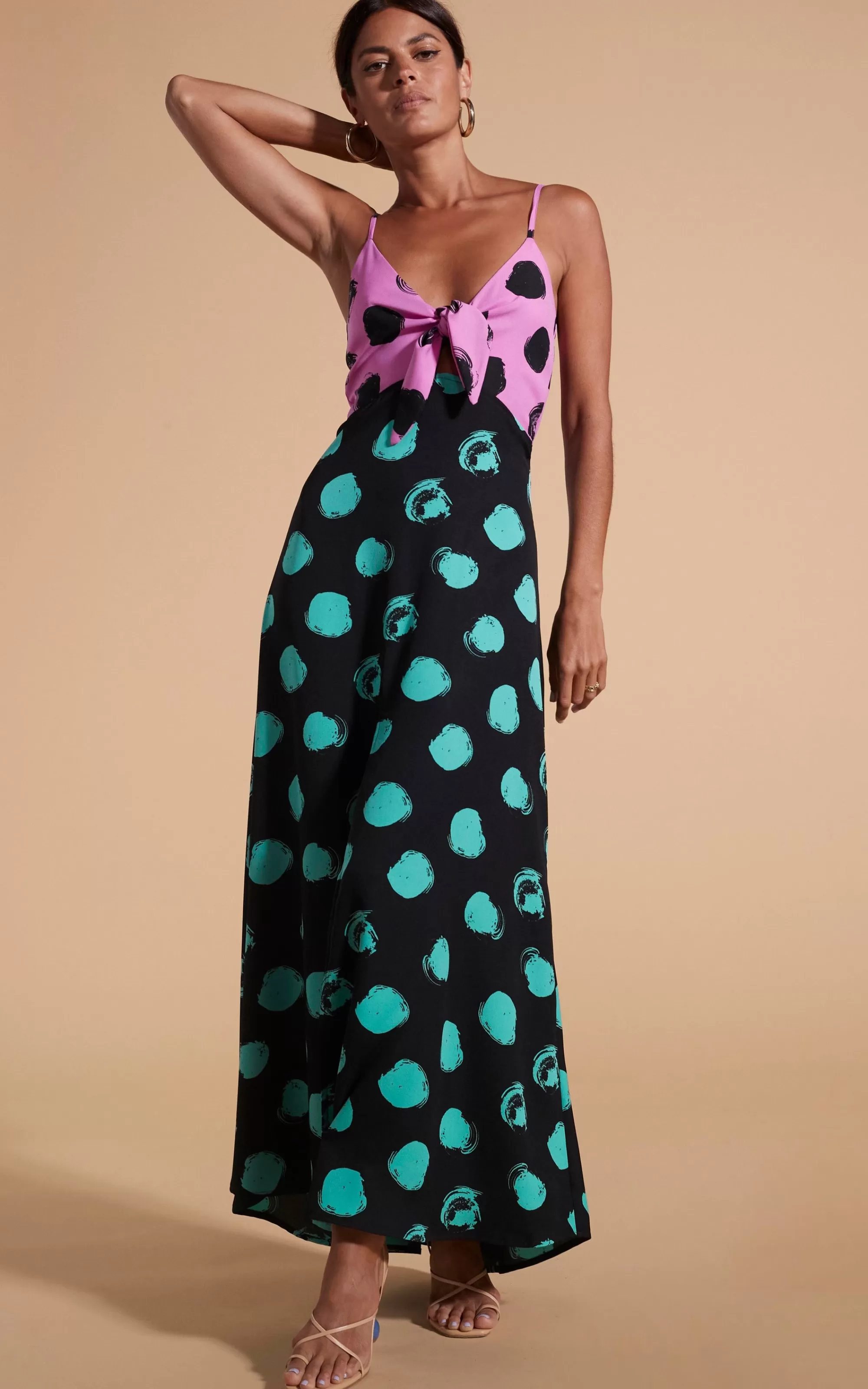 Dresses>Dancing Leopard Florence Dress In Black On Pink Dot & Green On Black Dot
