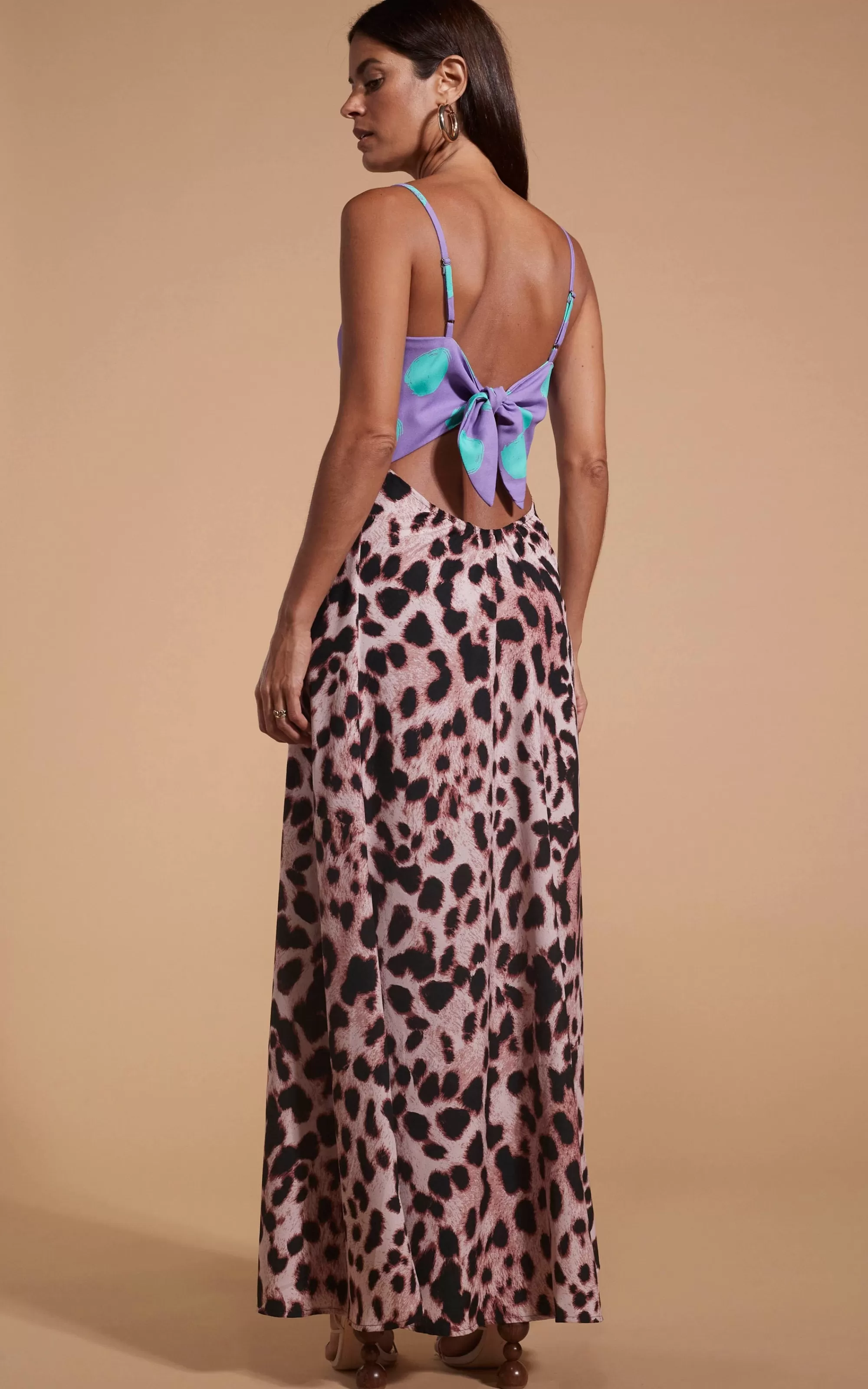 Dresses>Dancing Leopard Florence Dress In Green On Purple Dot & Blush Leopard