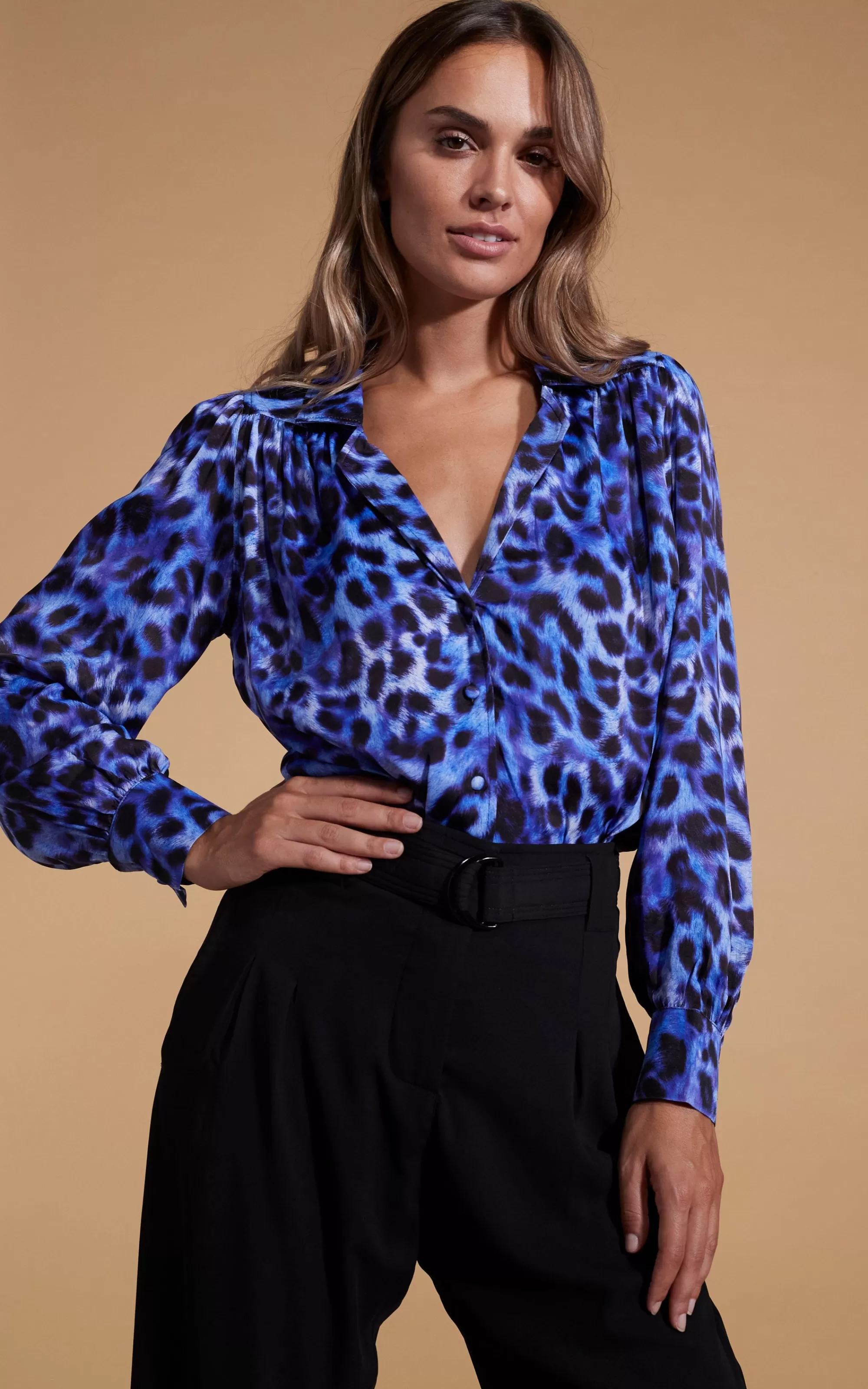 Shirts>Dancing Leopard Halo Dominic Shirt In Blue Leopard