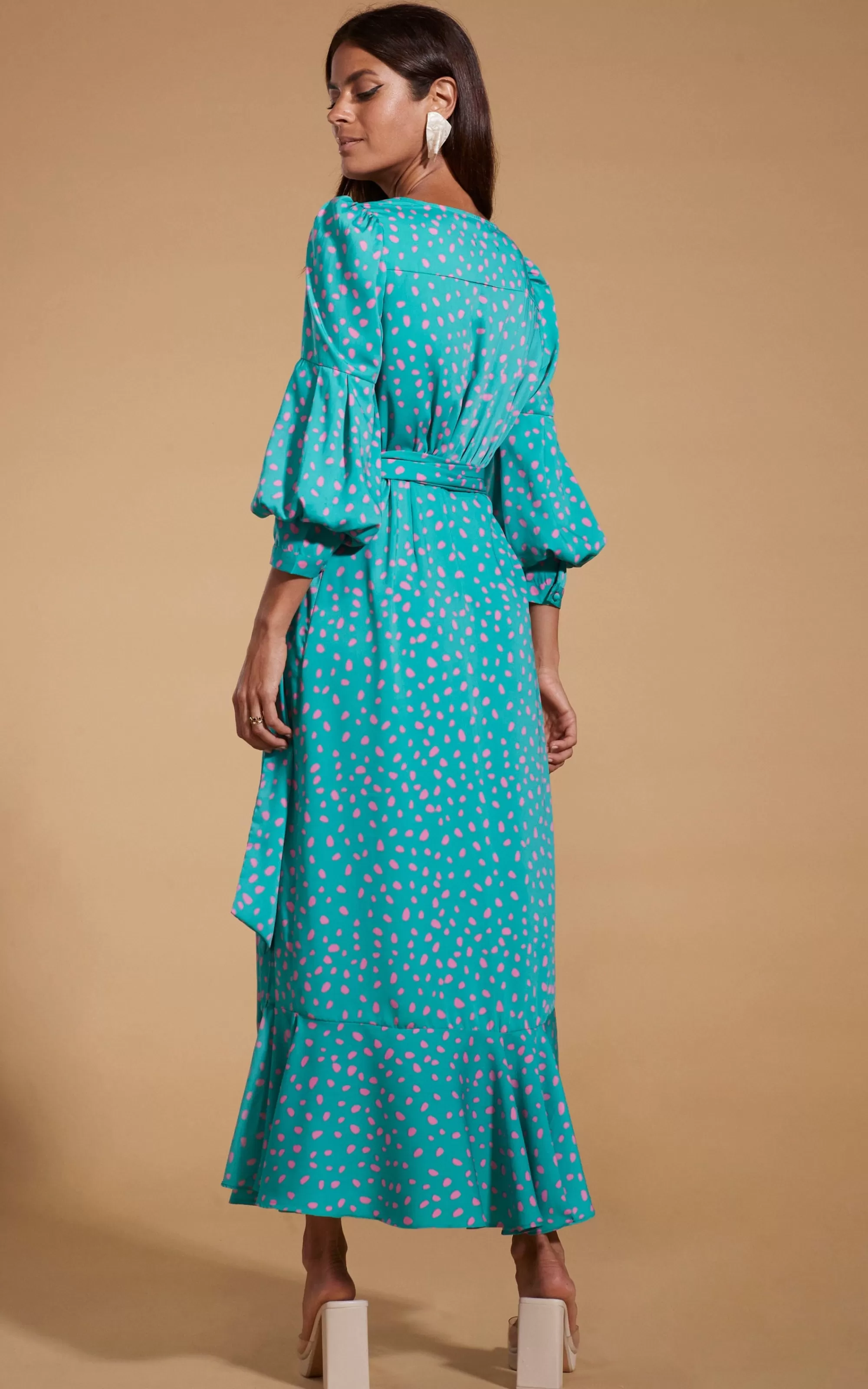 Dresses>Dancing Leopard Havannah Maxi Wrap Dress In Abstract Pink On Sea Green