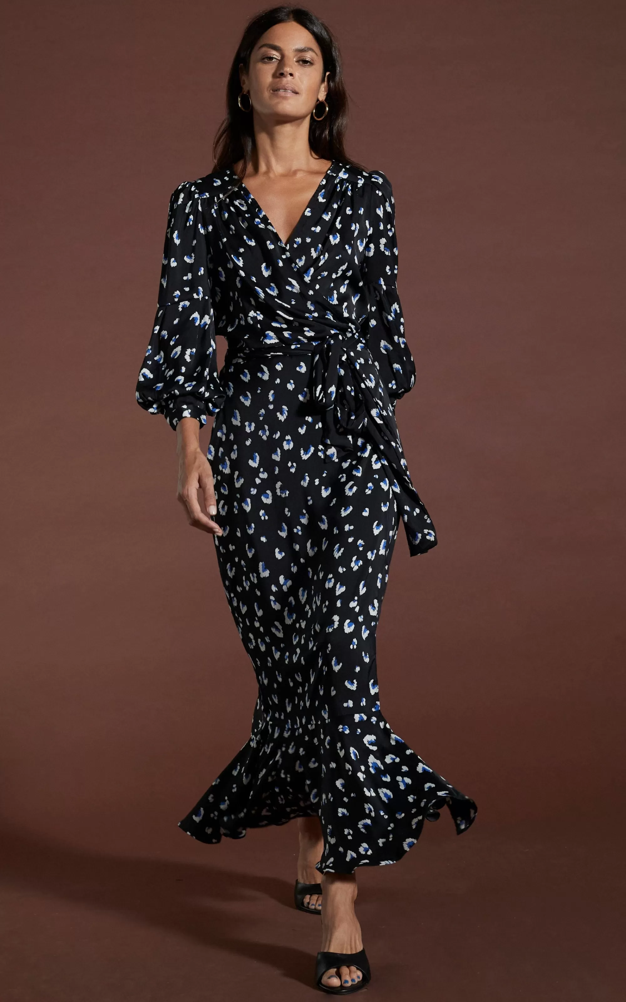 Dresses>Dancing Leopard Havannah Maxi Wrap Dress In Abstract White On Black Leopard