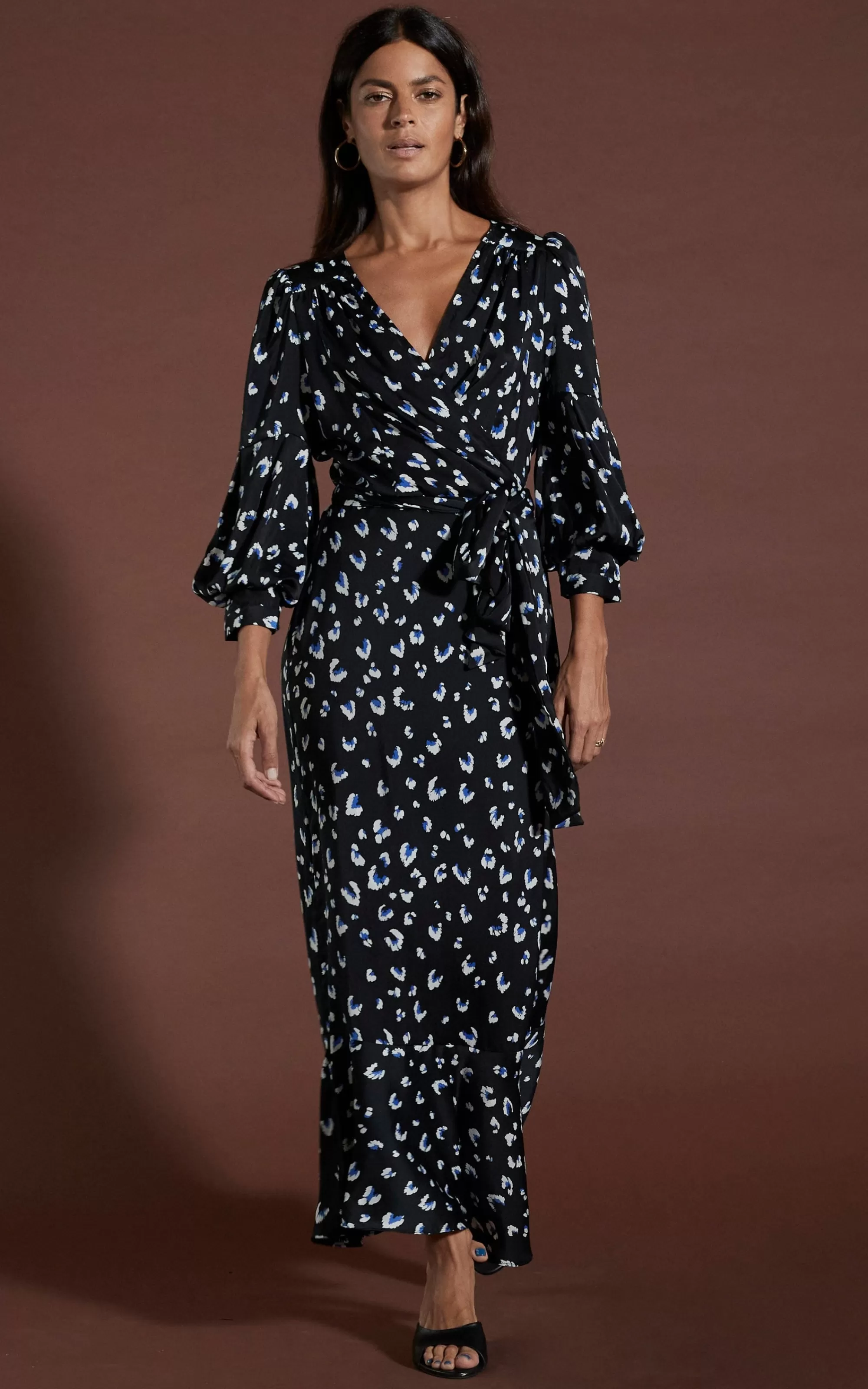 Dresses>Dancing Leopard Havannah Maxi Wrap Dress In Abstract White On Black Leopard