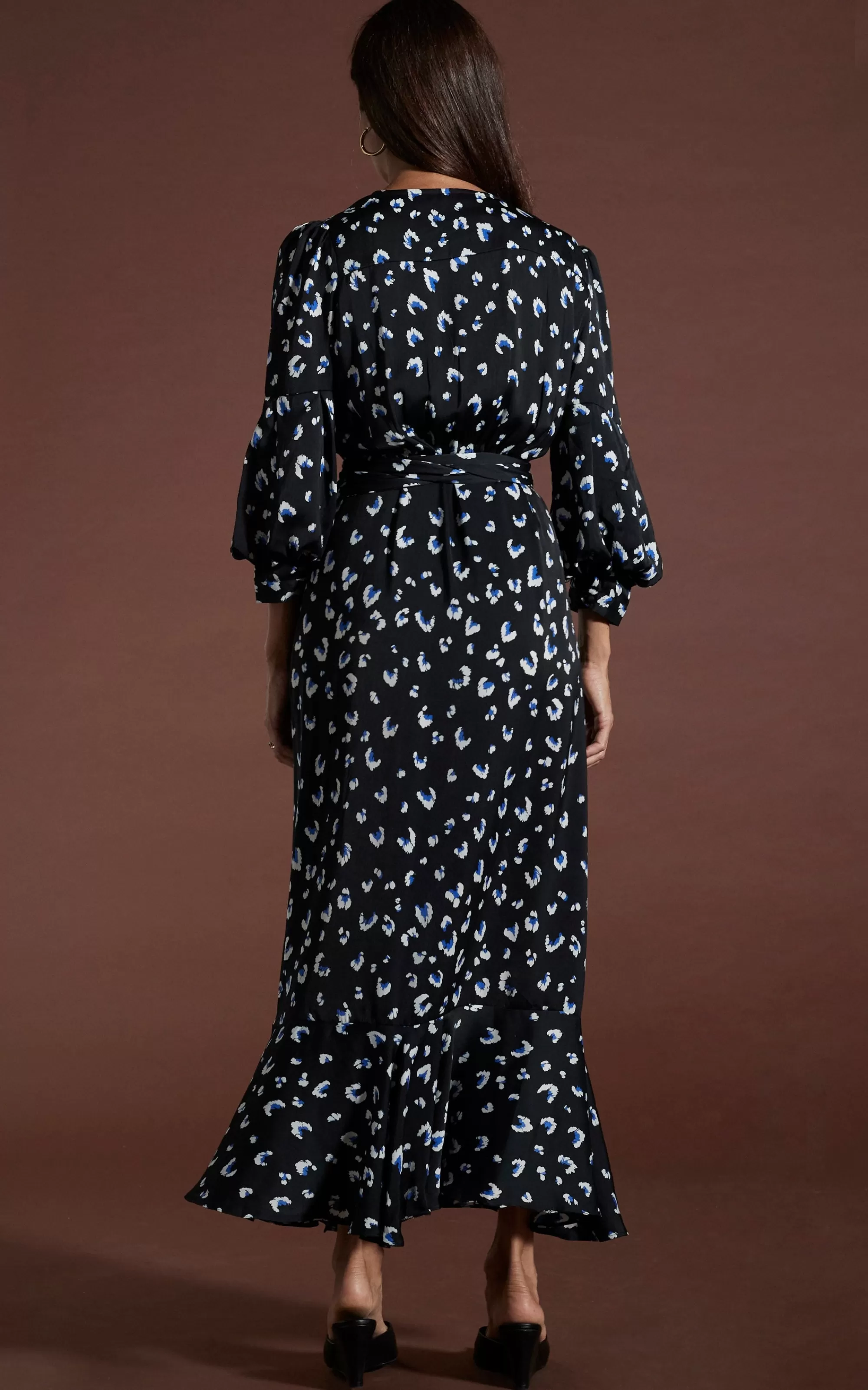 Dresses>Dancing Leopard Havannah Maxi Wrap Dress In Abstract White On Black Leopard