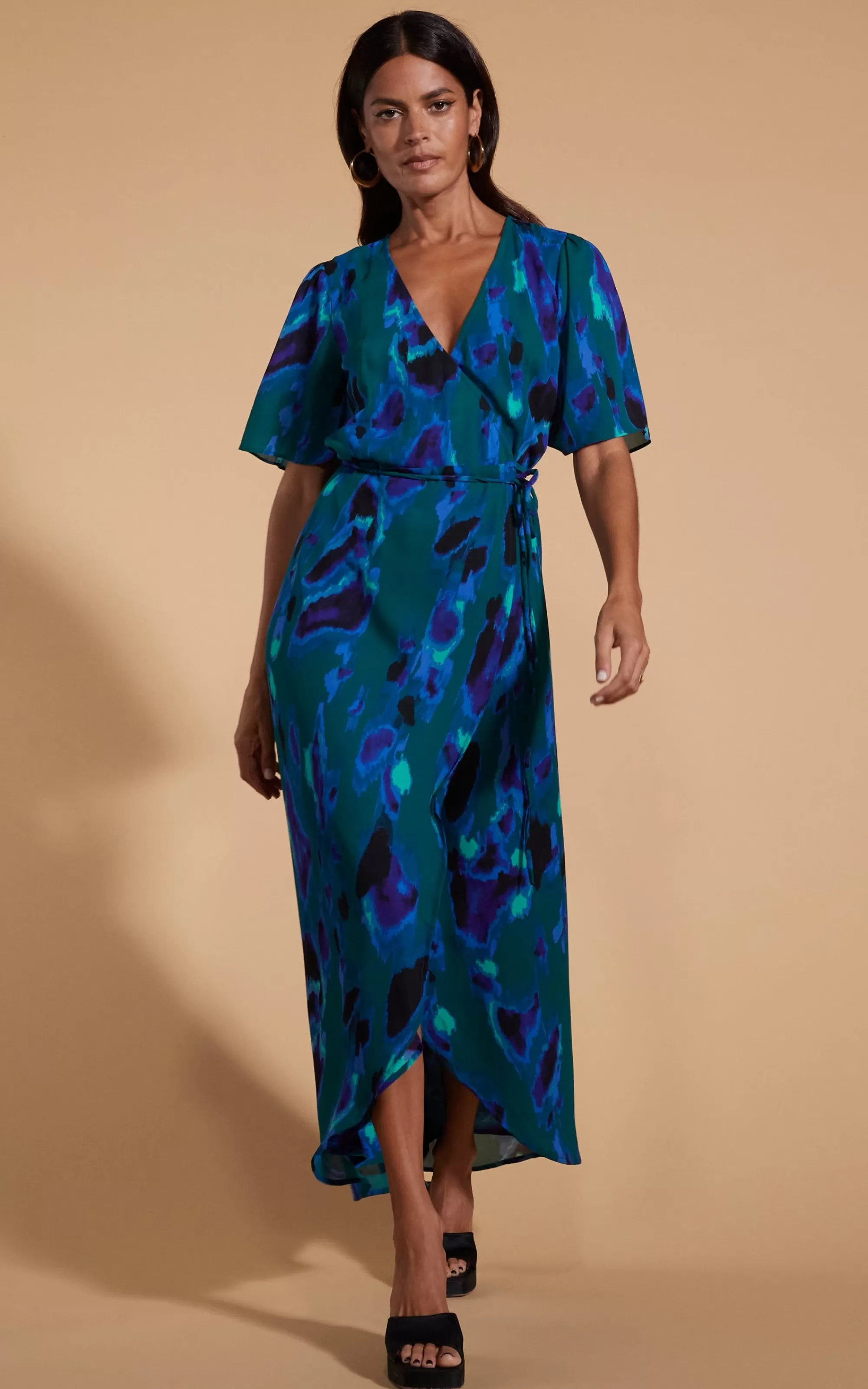 Dresses>Dancing Leopard Jenna Maxi Dress In Abstract Camo Blue On Green