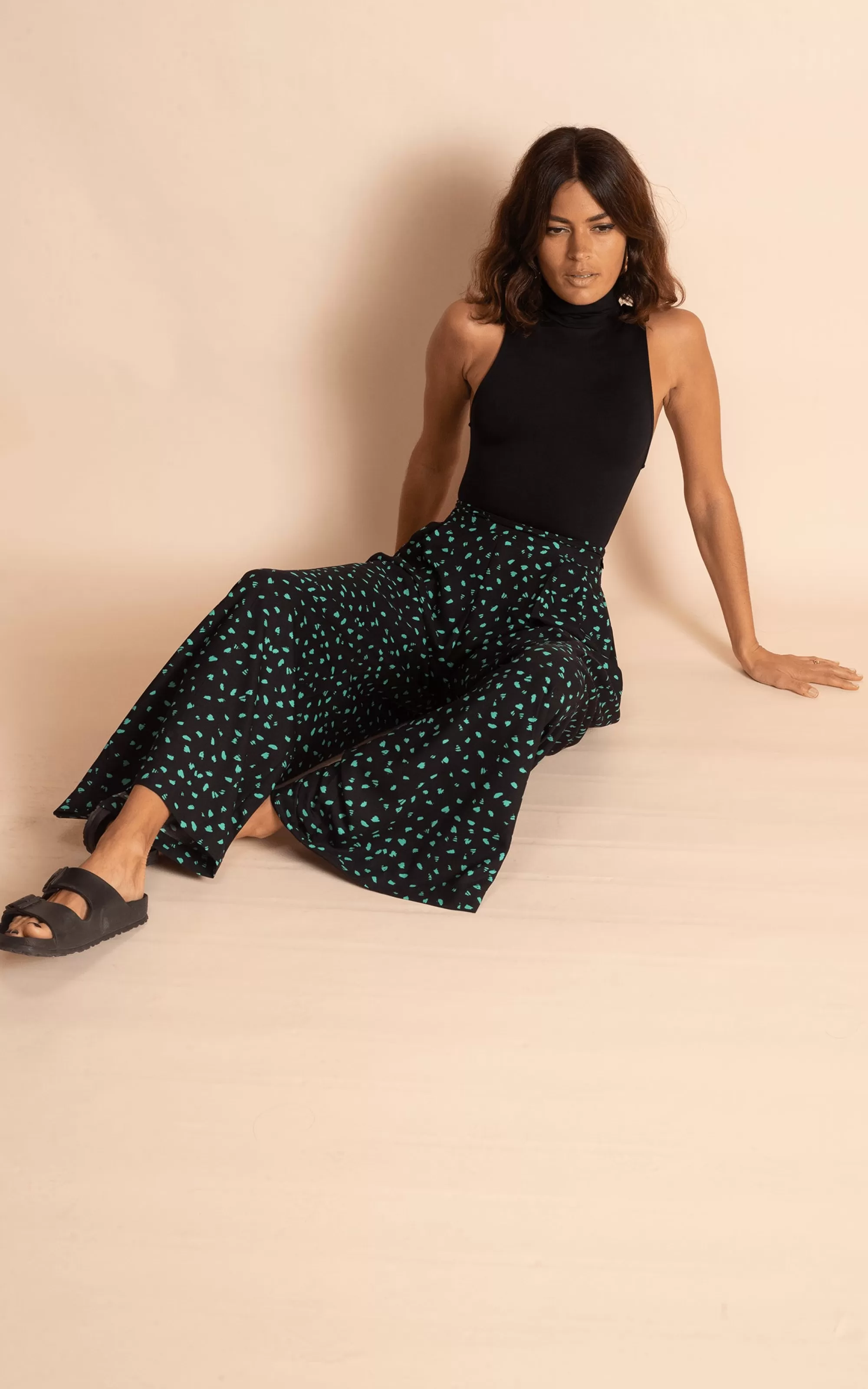 Trousers>Dancing Leopard Joey Palazzo Trousers In Abstract Green On Black