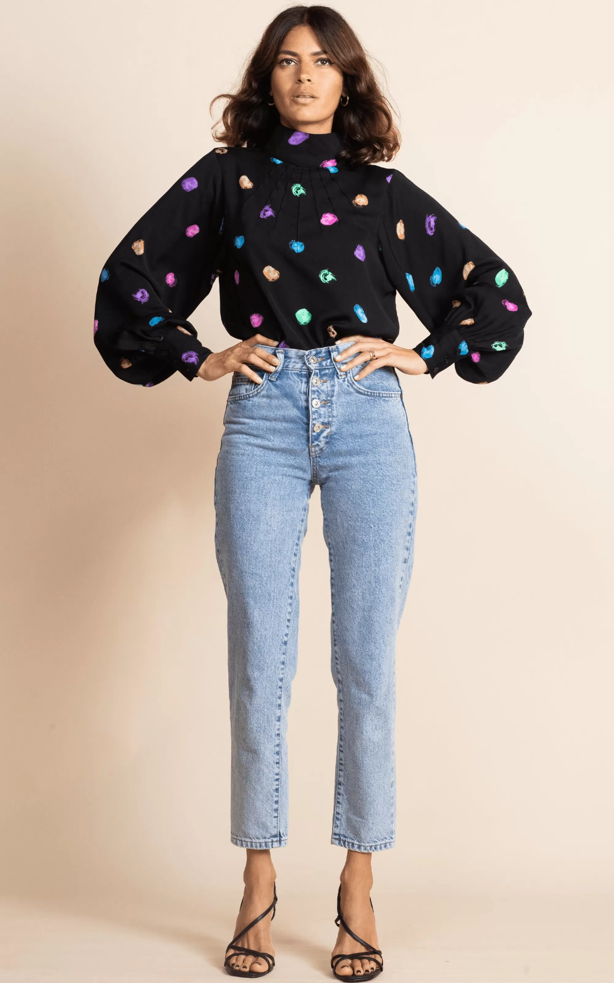 Tops>Dancing Leopard Margo Pintuck Blouse In Vintage Dots