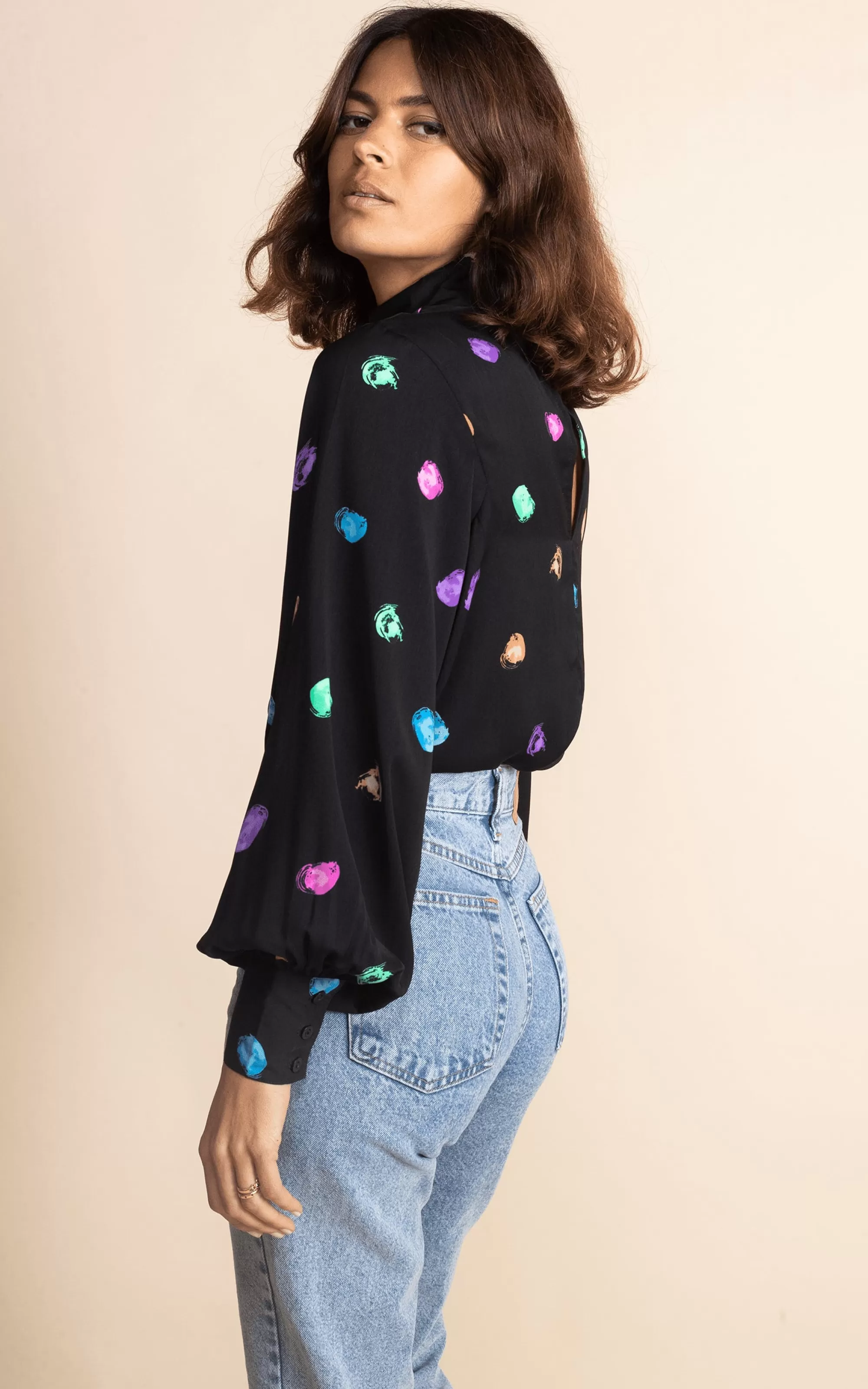 Tops>Dancing Leopard Margo Pintuck Blouse In Vintage Dots