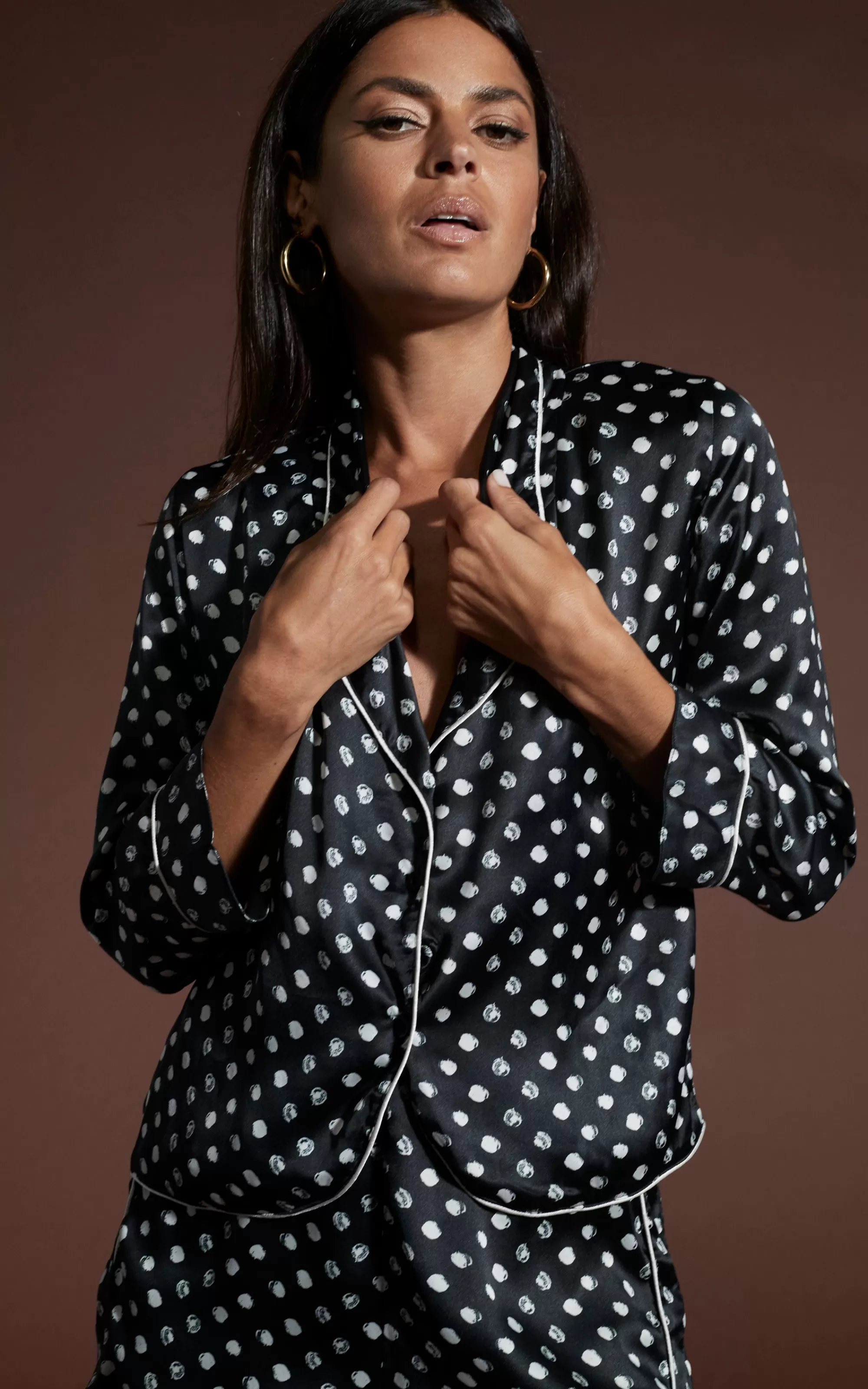 Pyjamas>Dancing Leopard Oona Shortie Pj Set In Black Polka Dot