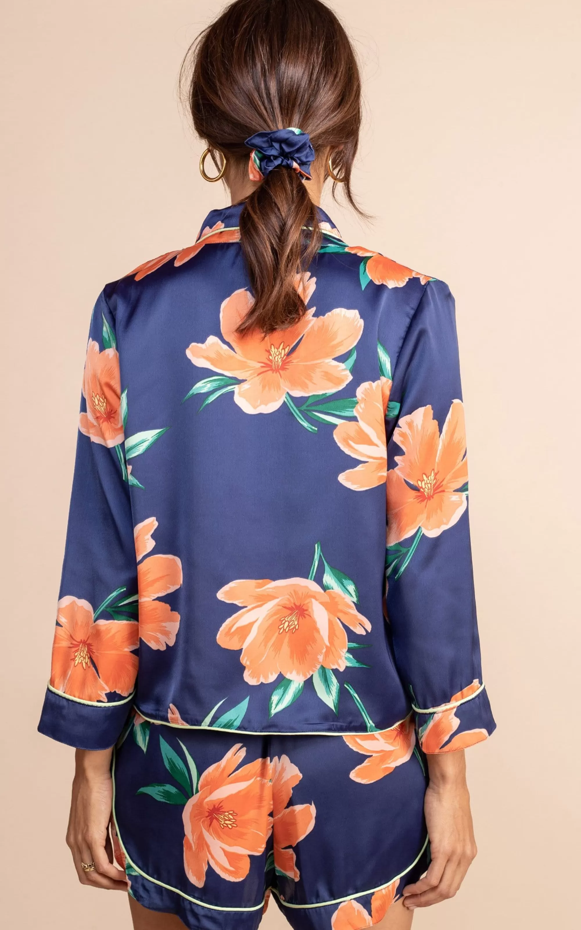 Pyjamas>Dancing Leopard Oona Shortie Pj Set In Orange On Navy Tulip
