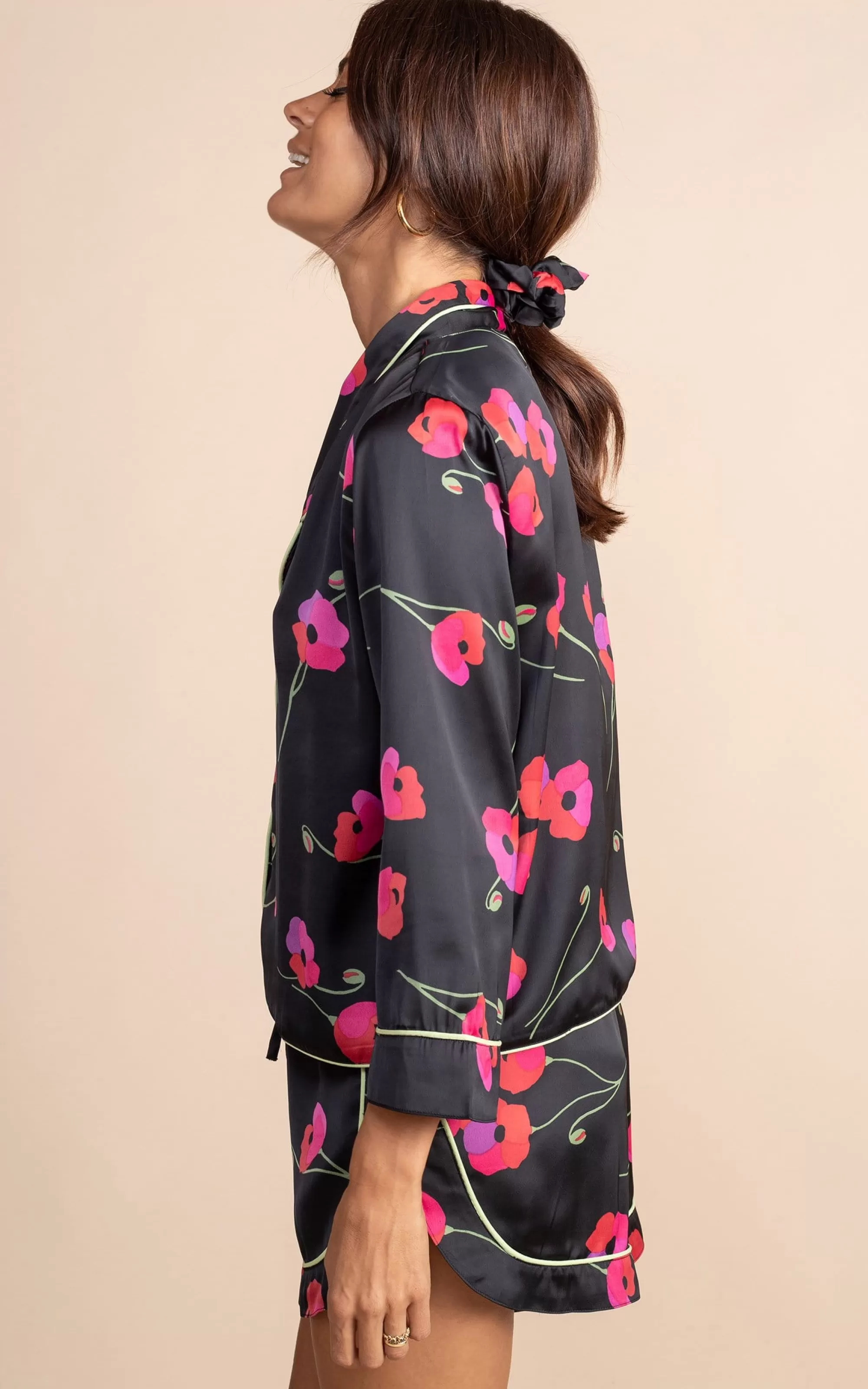 Pyjamas>Dancing Leopard Oona Shortie Pj Set In Poppies On Black