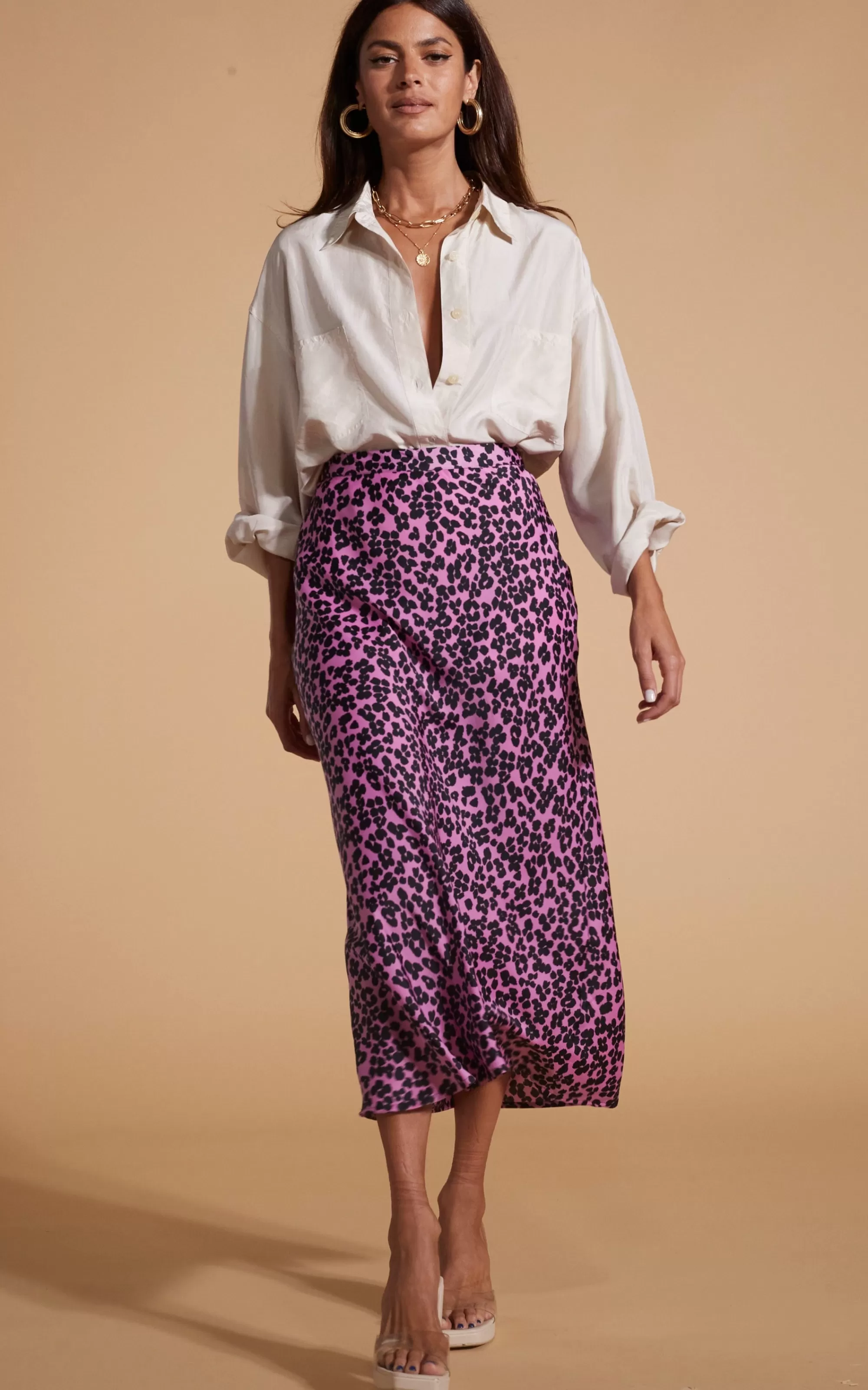 Skirts>Dancing Leopard Renzo Skirt In Black On Pink Leopard