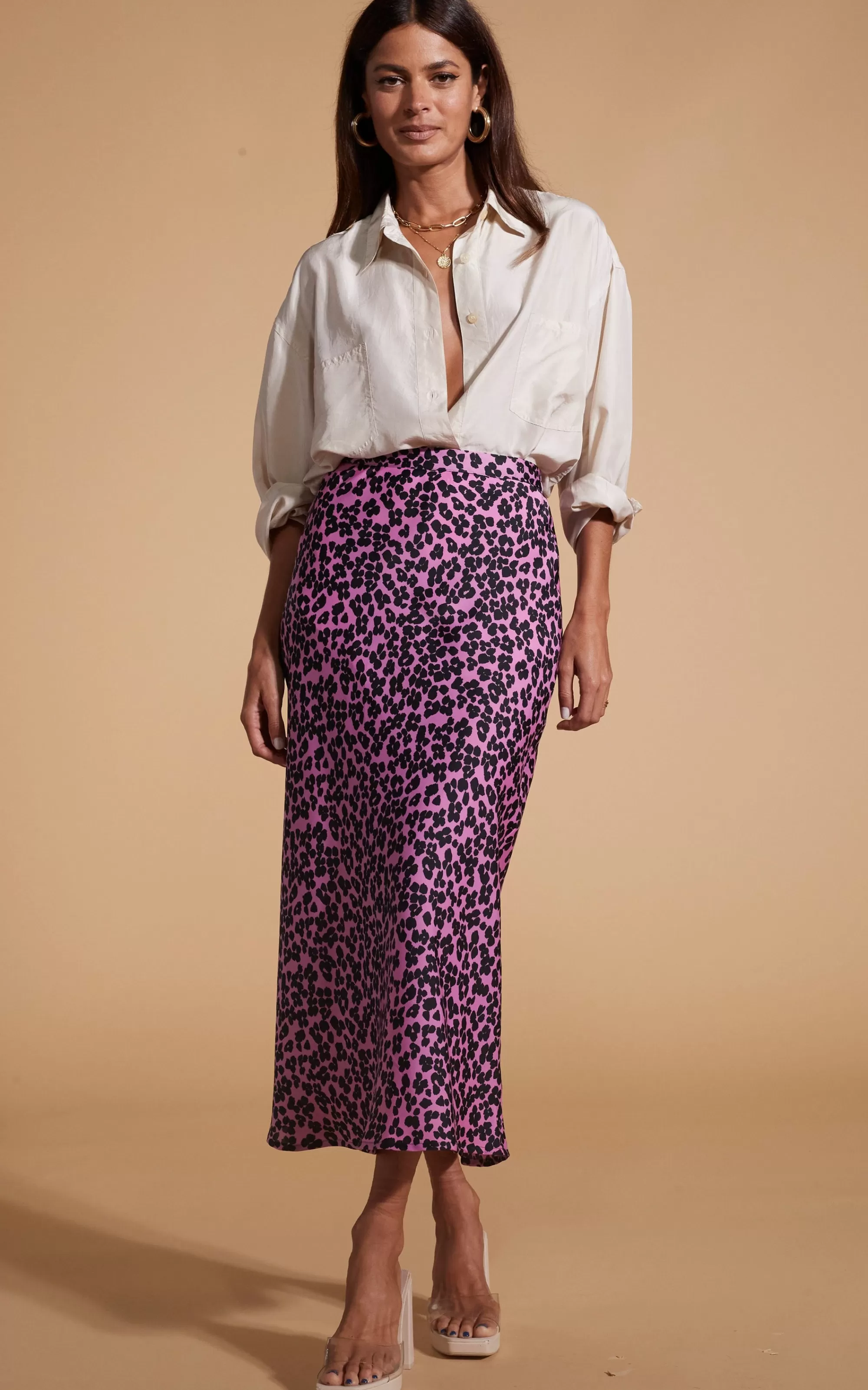 Skirts>Dancing Leopard Renzo Skirt In Black On Pink Leopard