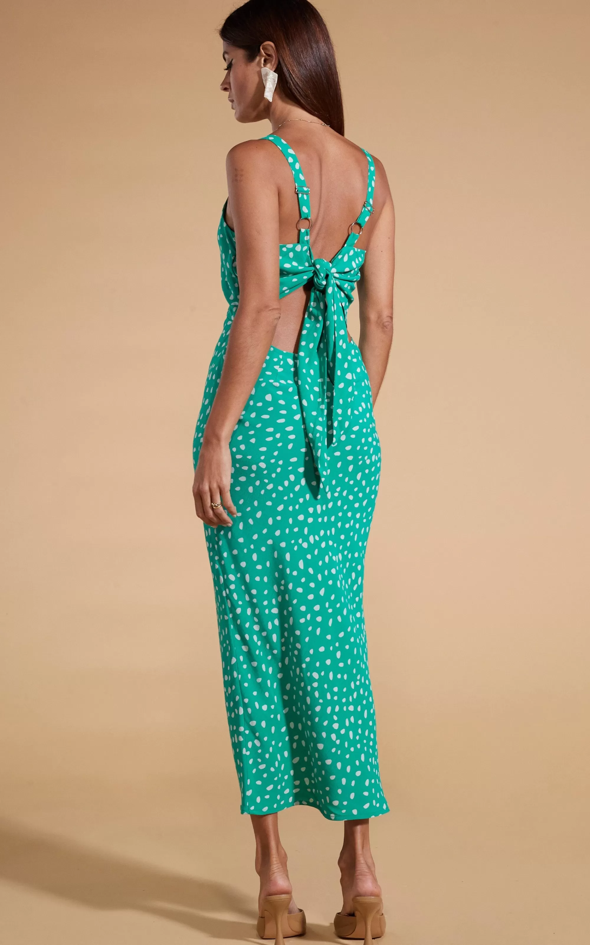 Dresses>Dancing Leopard Sabrina Midaxi Dress In Odd Dot White On Sea Green
