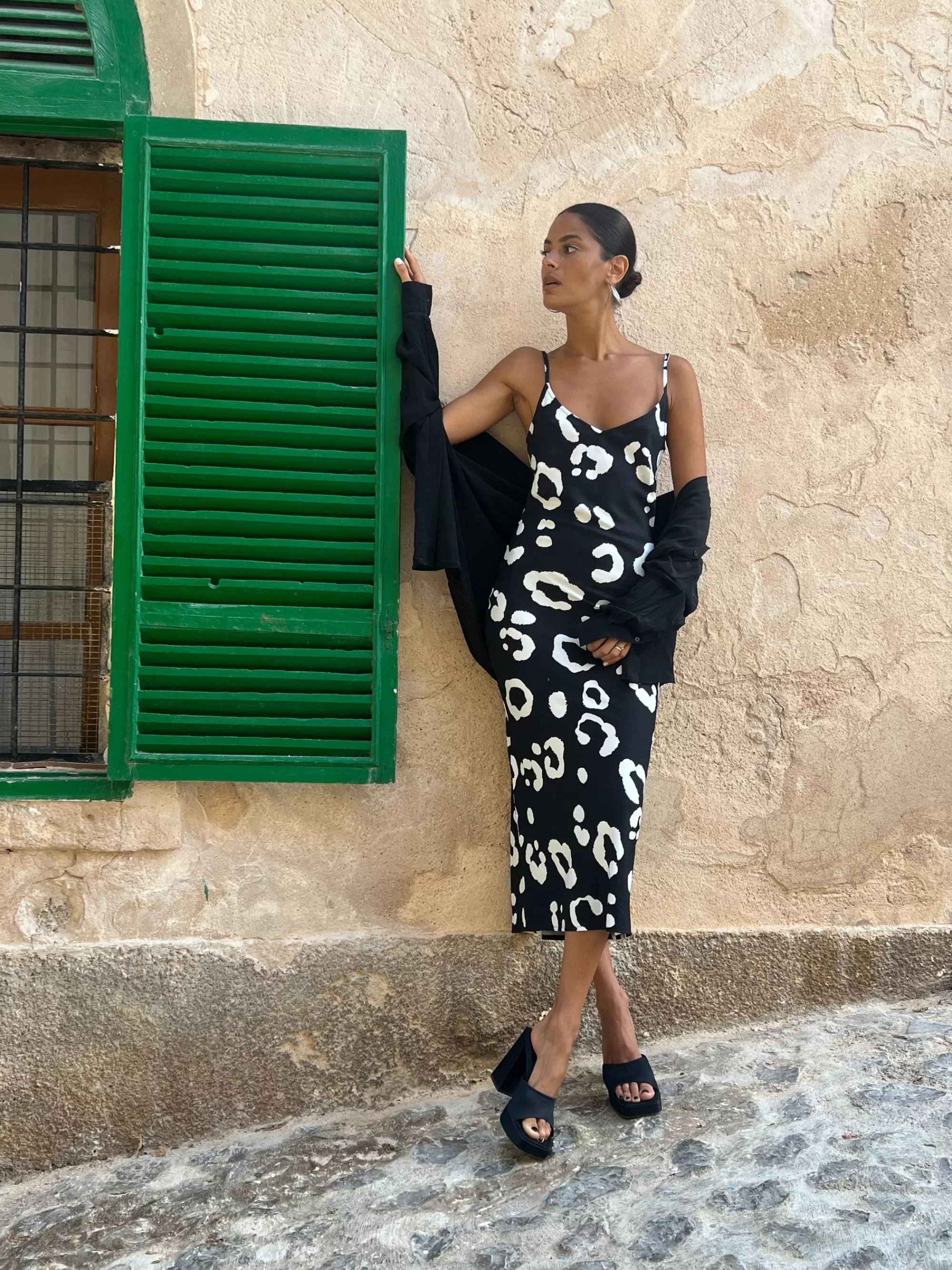 Dresses>Dancing Leopard Sienna Midaxi Slip Dress In Oversized Mono Leopard