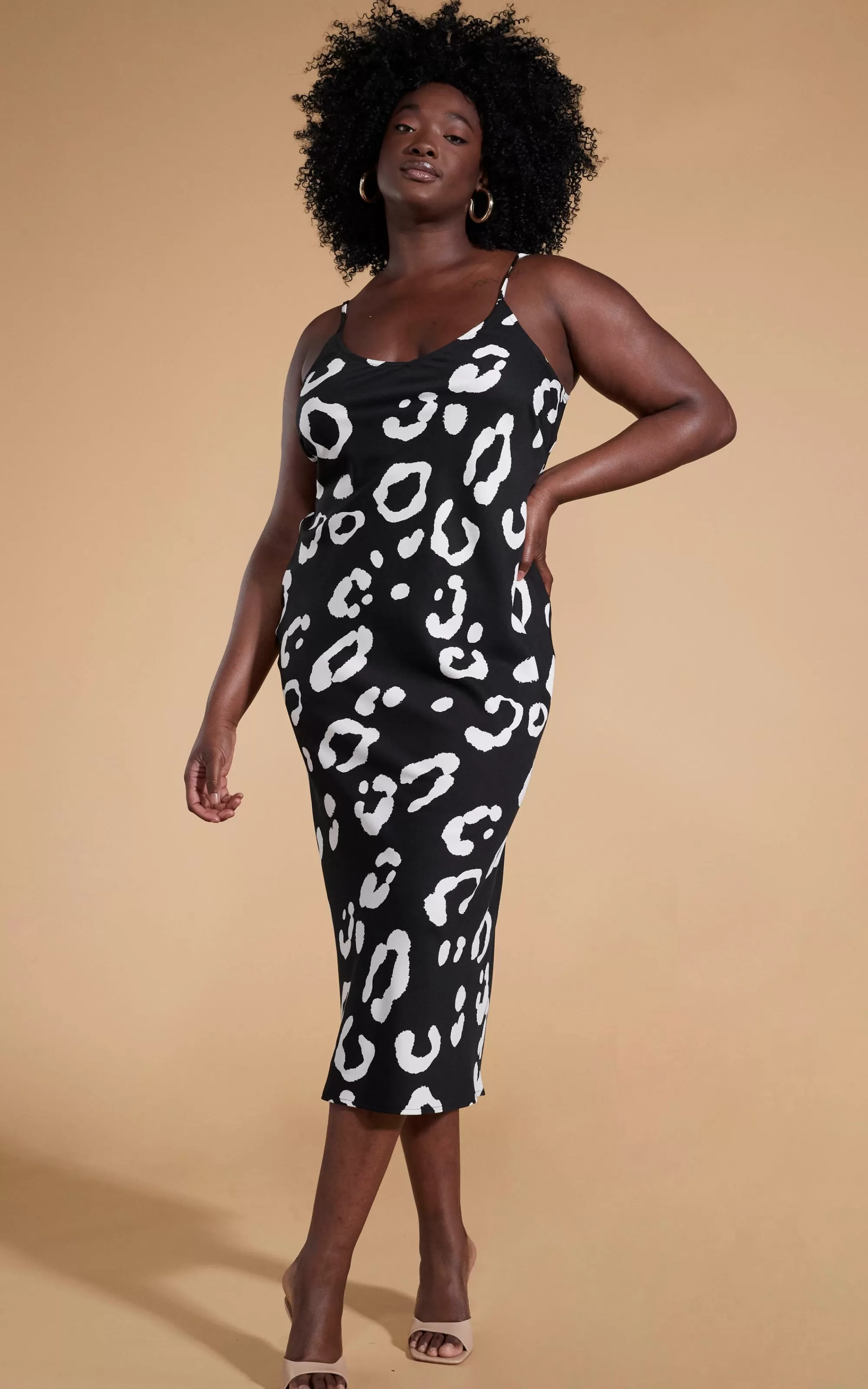 Dresses>Dancing Leopard Sienna Midaxi Slip Dress In Oversized Mono Leopard