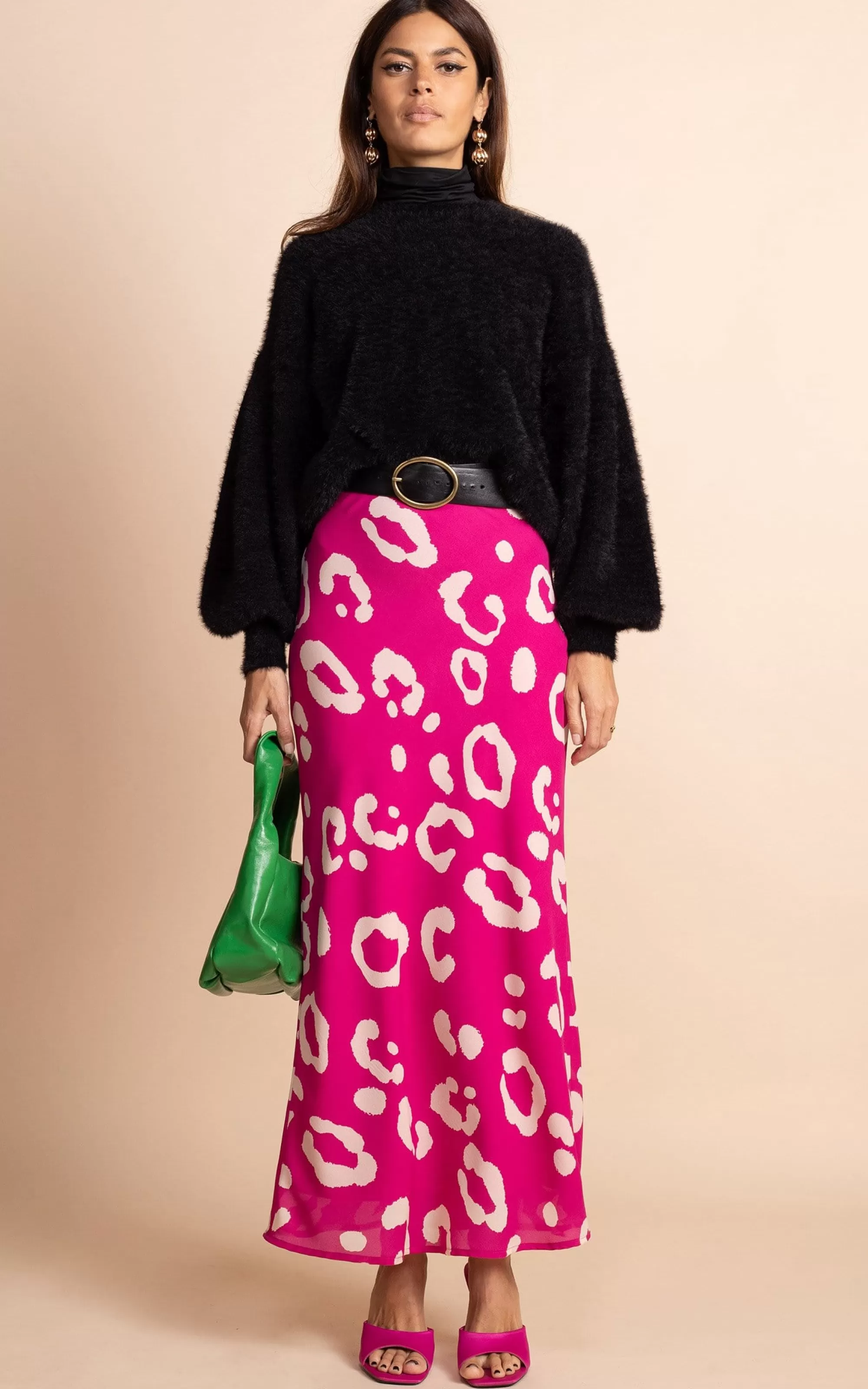 Skirts>Dancing Leopard Sophie Maxi Slip Skirt In Oversized Leopard Cream On Magenta