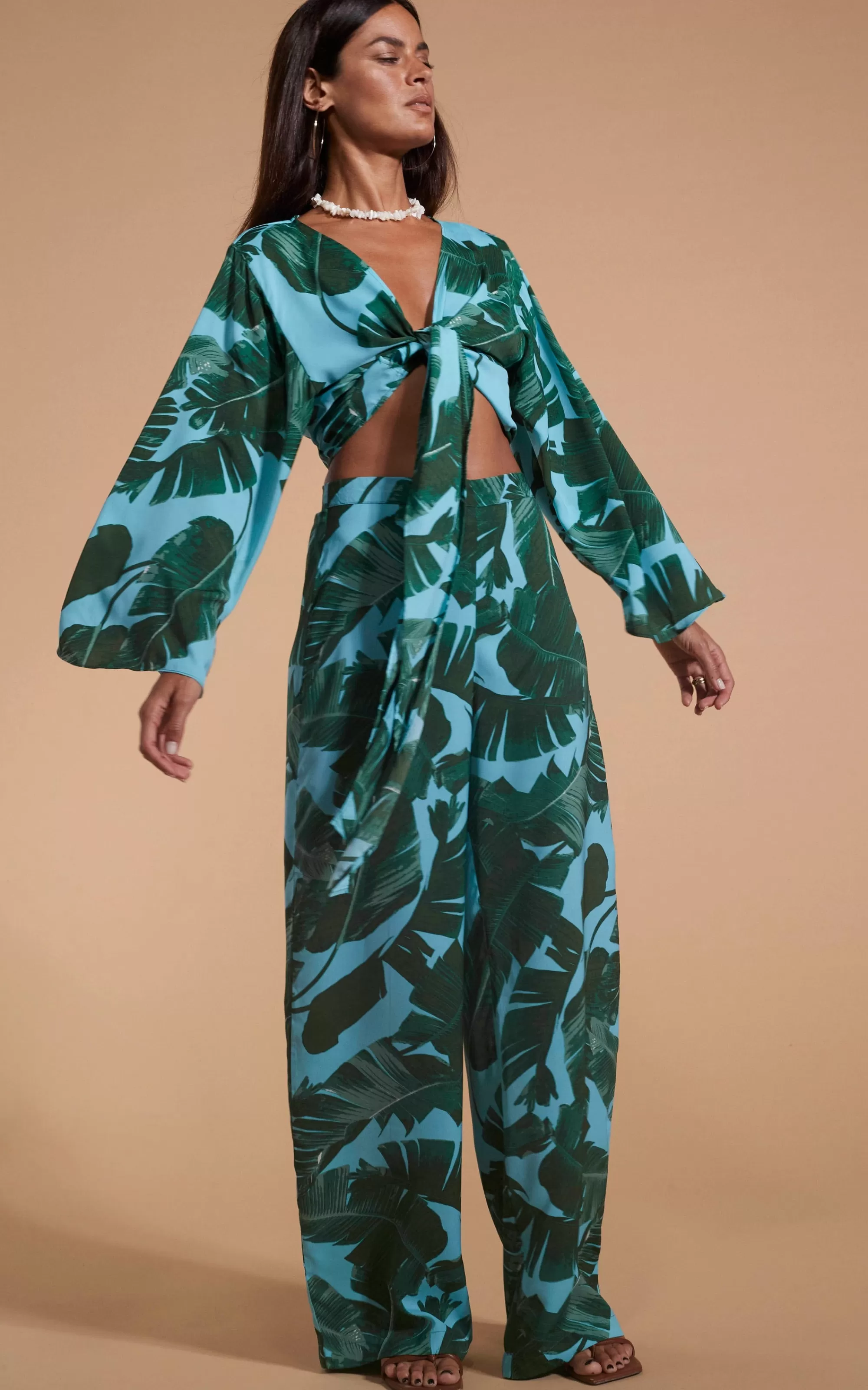 Tops>Dancing Leopard Takumi Top In Vintage Palm Blue Base
