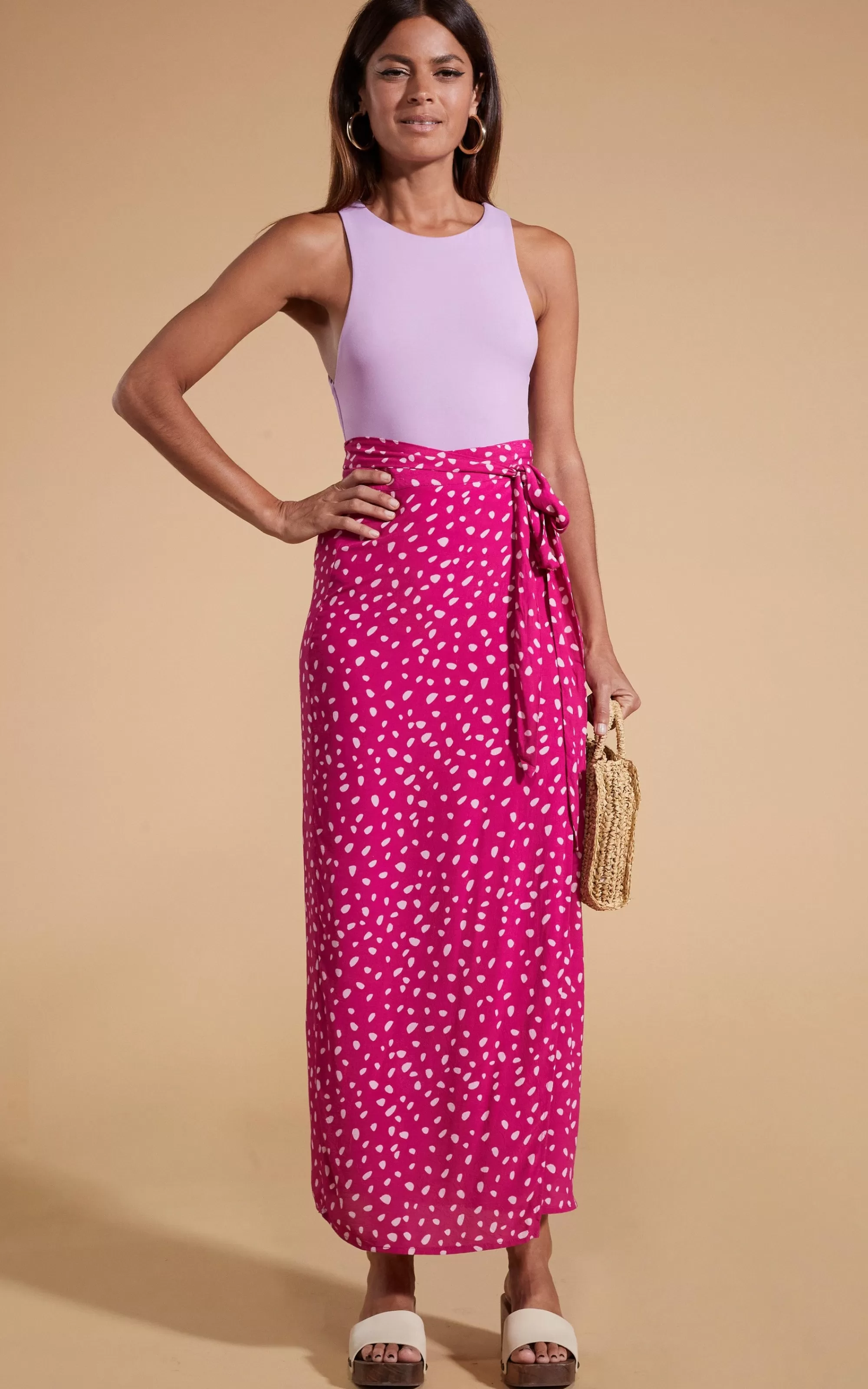 Skirts>Dancing Leopard Whitney Maxi Wrap Skirt In Odd Dot Pink On Magenta
