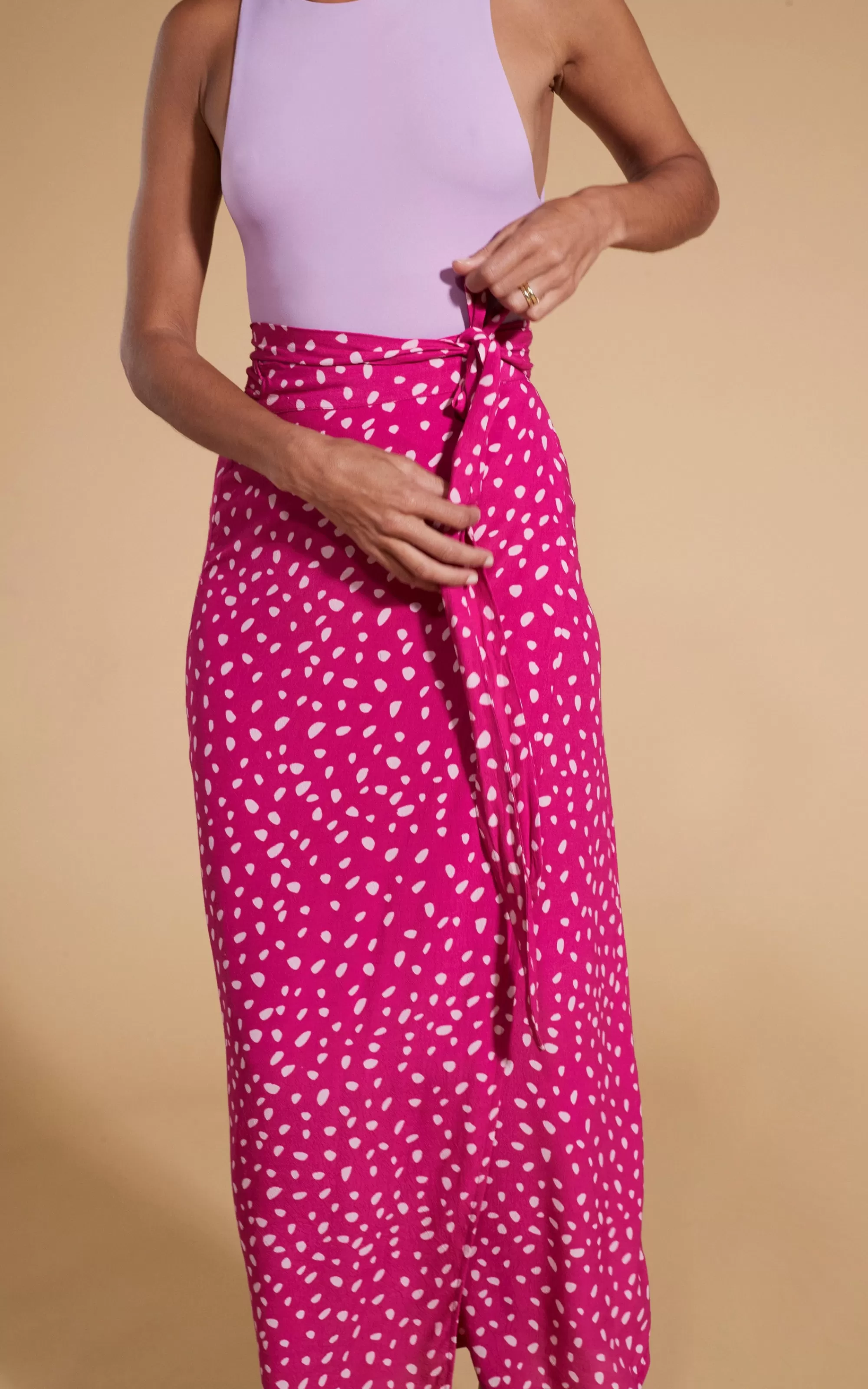 Skirts>Dancing Leopard Whitney Maxi Wrap Skirt In Odd Dot Pink On Magenta