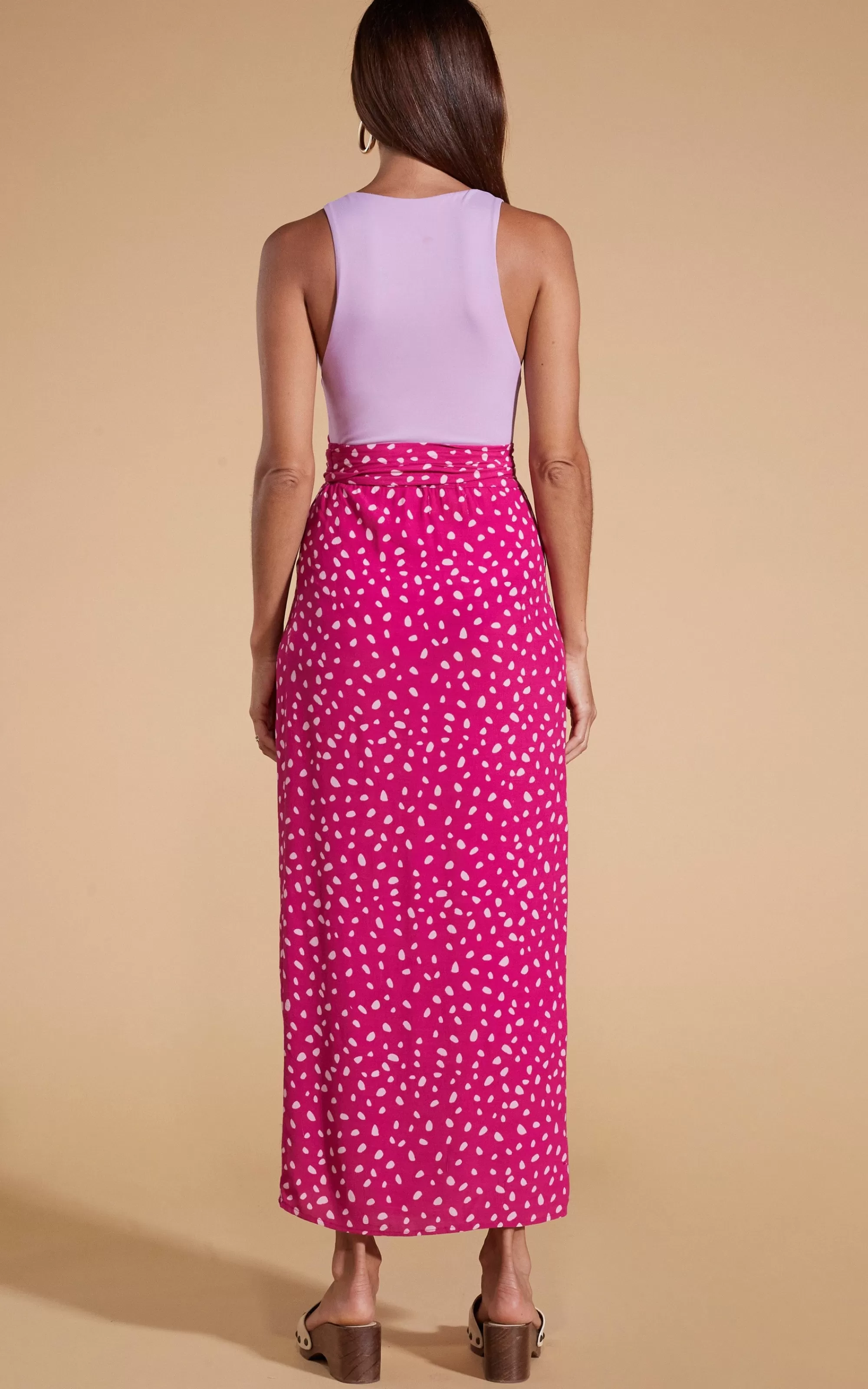 Skirts>Dancing Leopard Whitney Maxi Wrap Skirt In Odd Dot Pink On Magenta